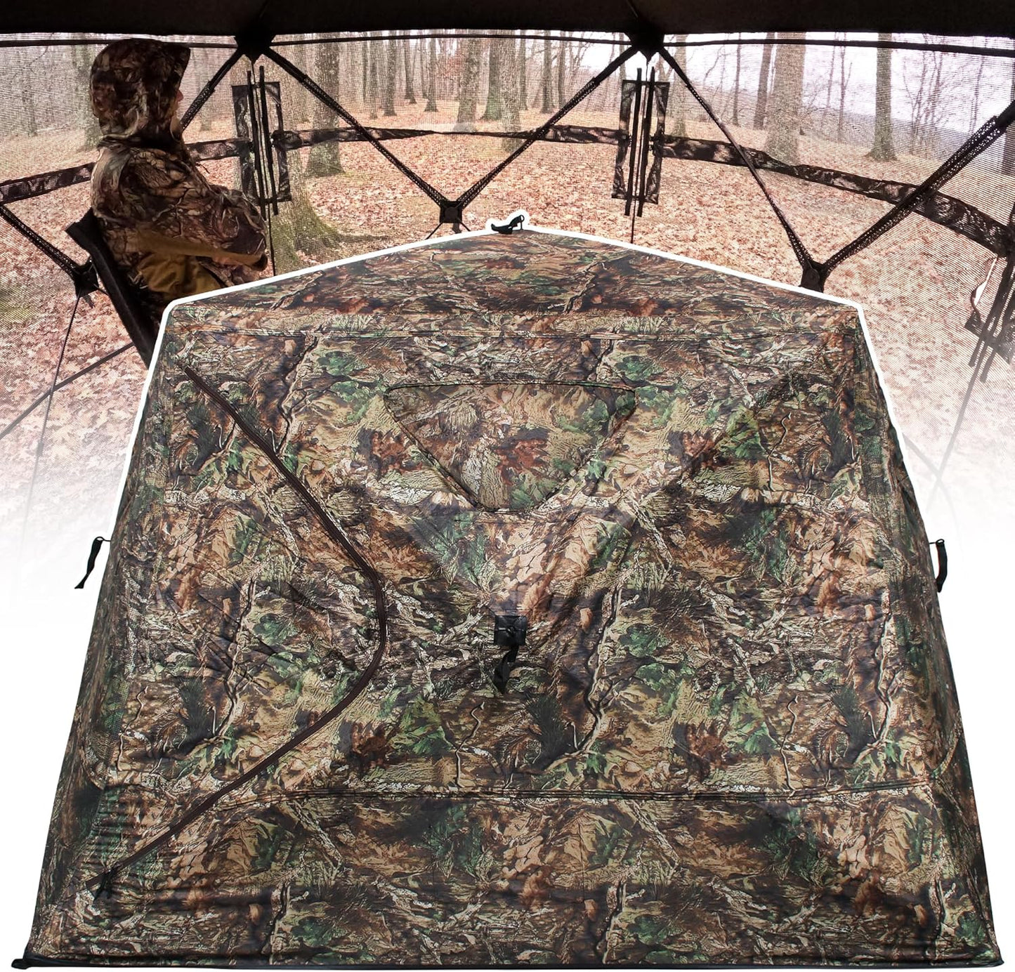 Wide Bottom Hunting Blind for 3/4 Person with Portable Chair