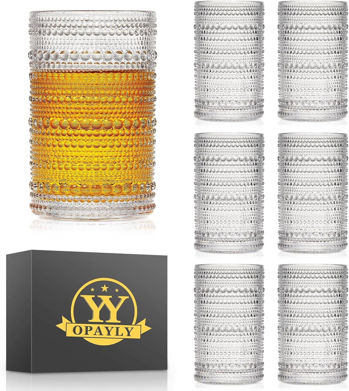 Hobnail Drinking Glasses Set of 6 for Vintage Style Beverages