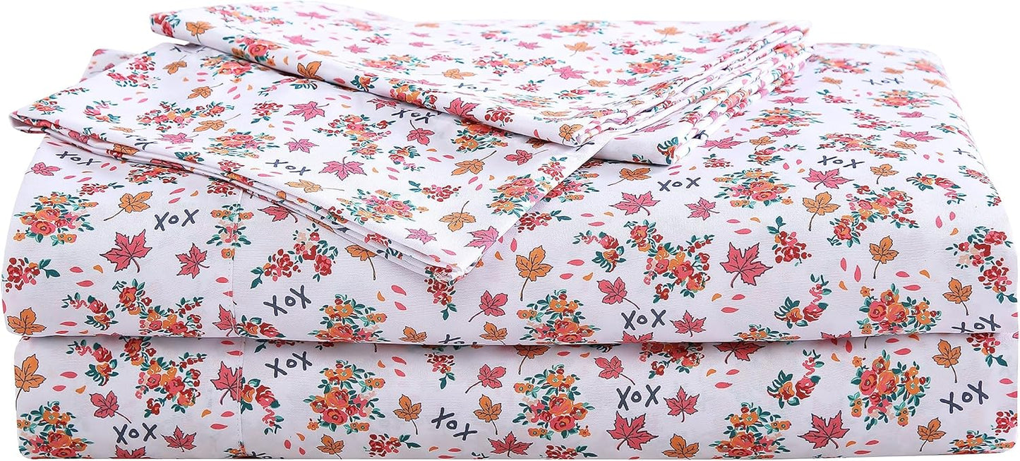 Betsey Johnson Fall Foliage Microfiber Ivory King Sheet Set
