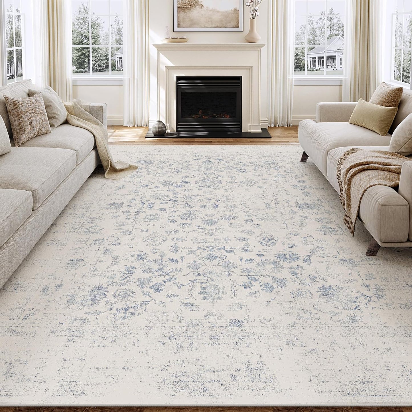 Light Blue Machine Washable Area Rug for Living Room and More