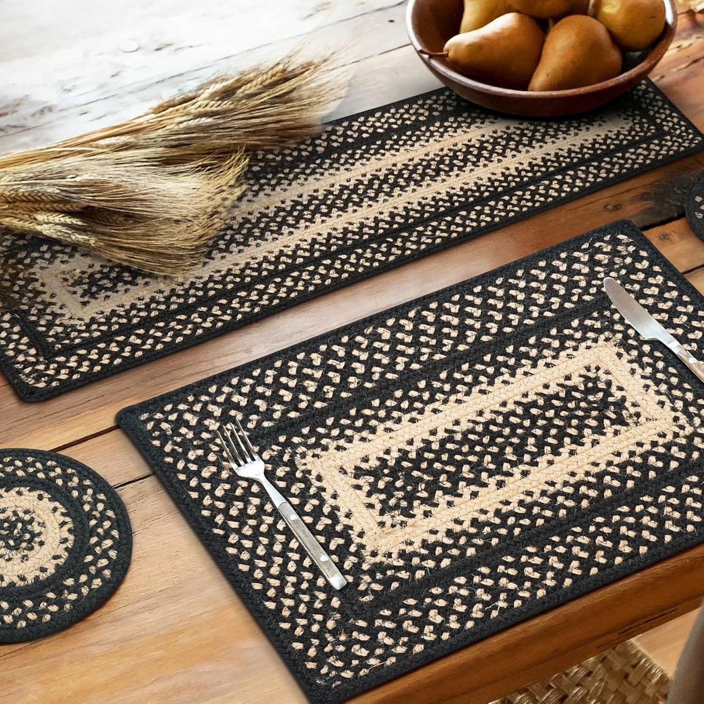 Manchester Black & Tan Table Runner - Handcrafted Jute Decor