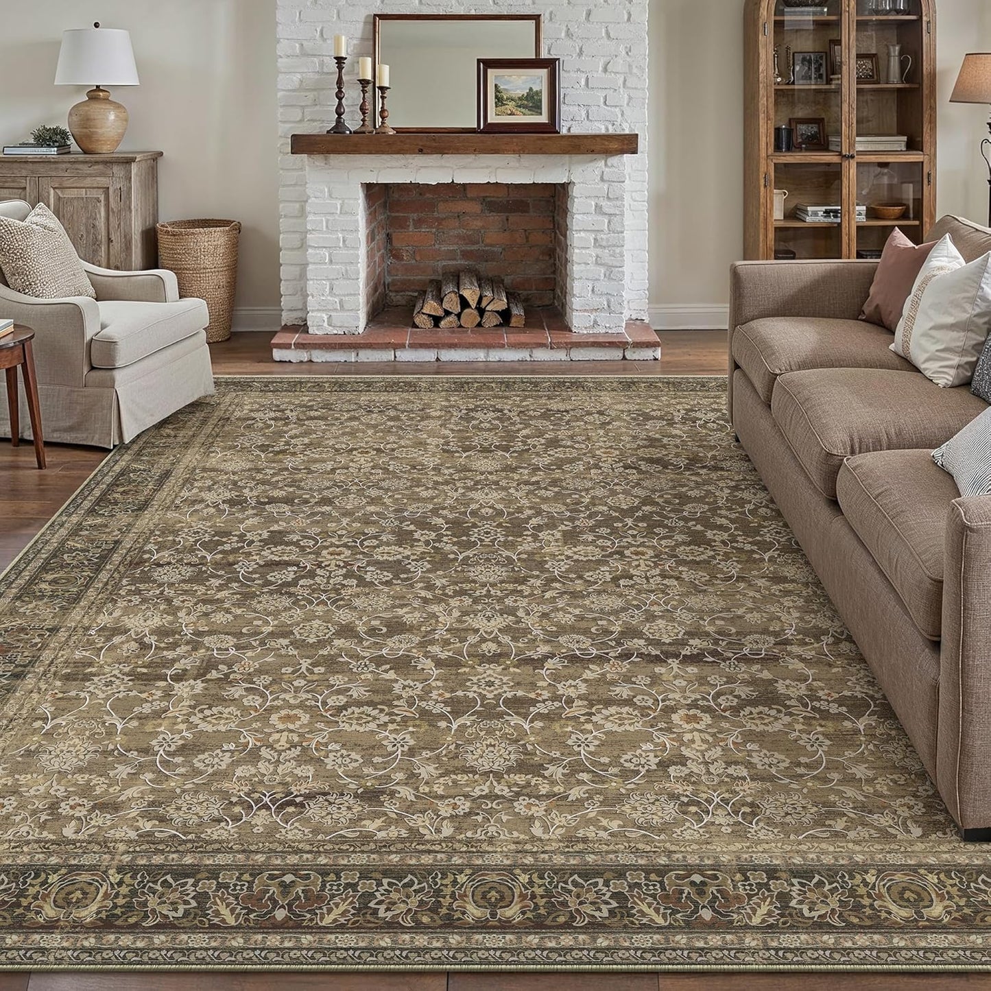 Vintage Floral Area Rug 8x10 Soft Non Slip Carpet for Home