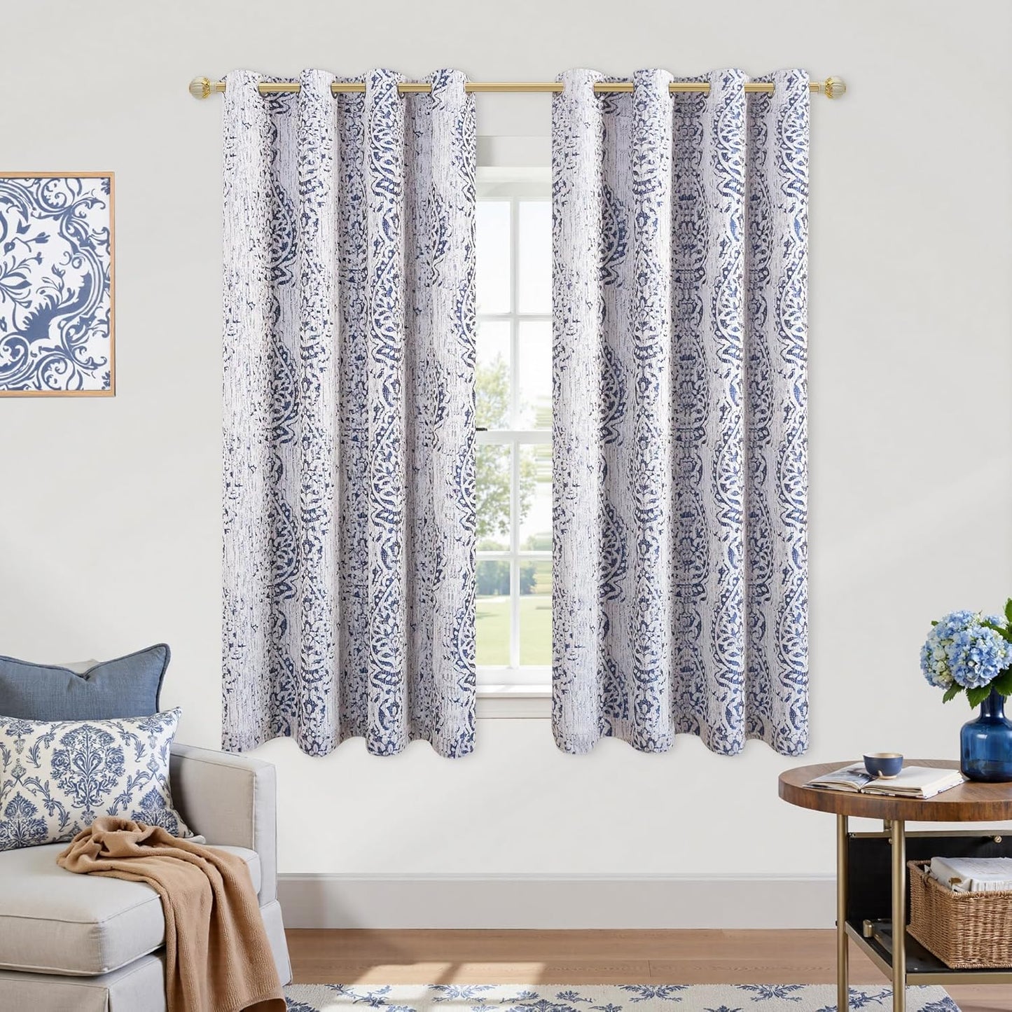 KOUFALL 52x45 Inches Long Navy Blue Grommet Blackout Curtains