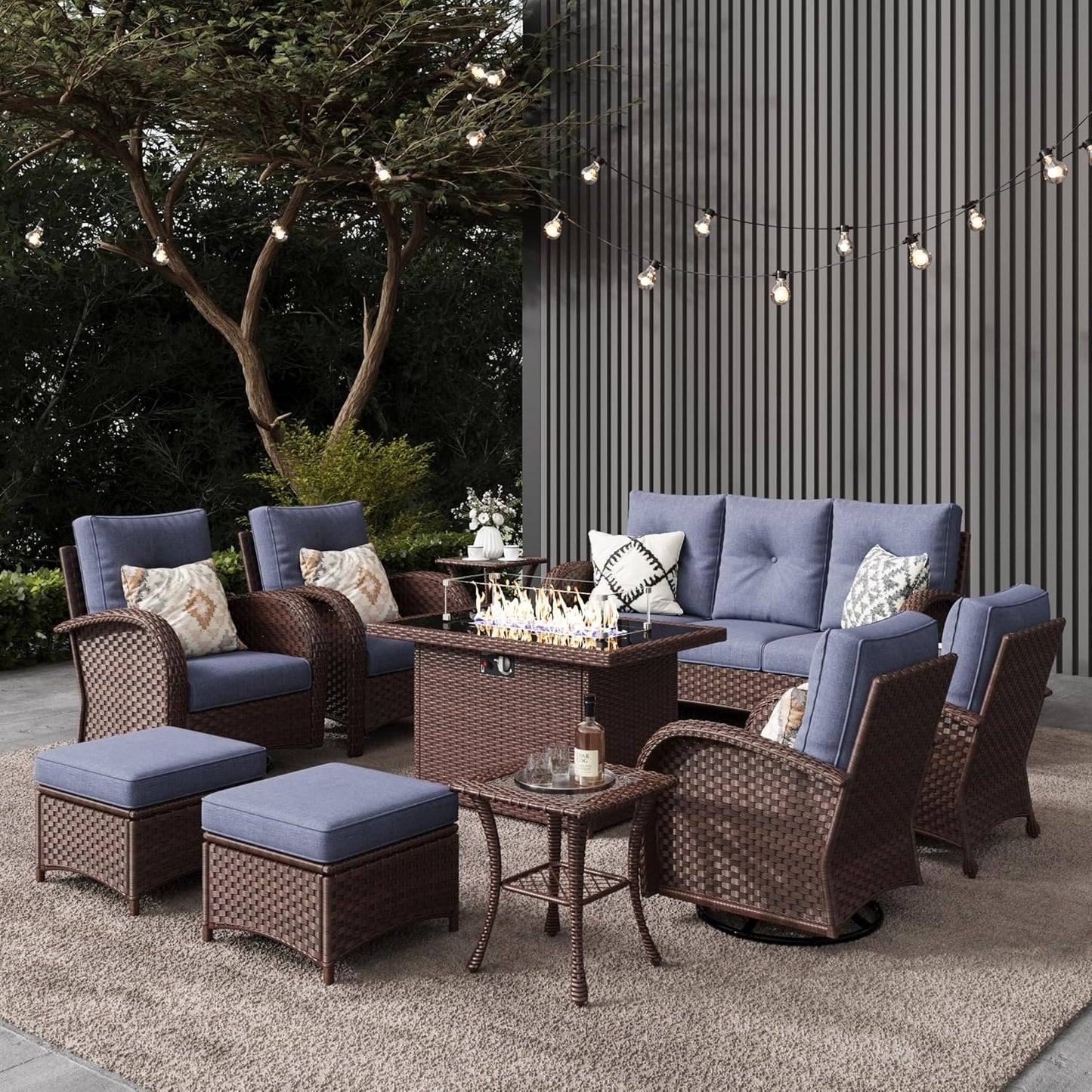 LayinSun 10 Pieces Outdoor Patio Furniture Set with Fire Pit