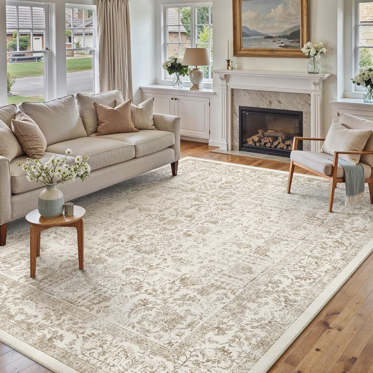Light Brown Area Rug 5x7 Vintage Style for Living Room and More
