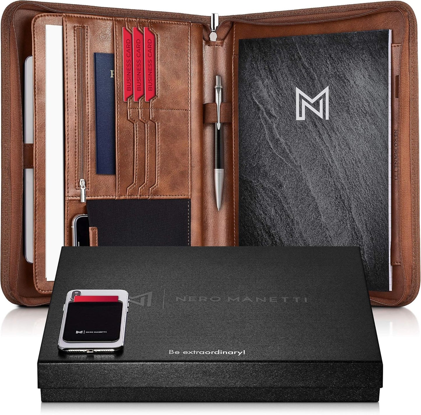 Zippered Vegan Leather Padfolio for Business Professionals