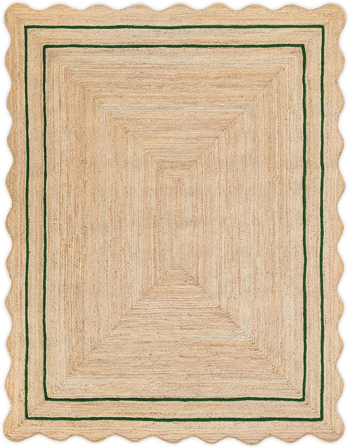 Wave Scalloped Natural Jute Runner Rug for Boho Entryway Decor