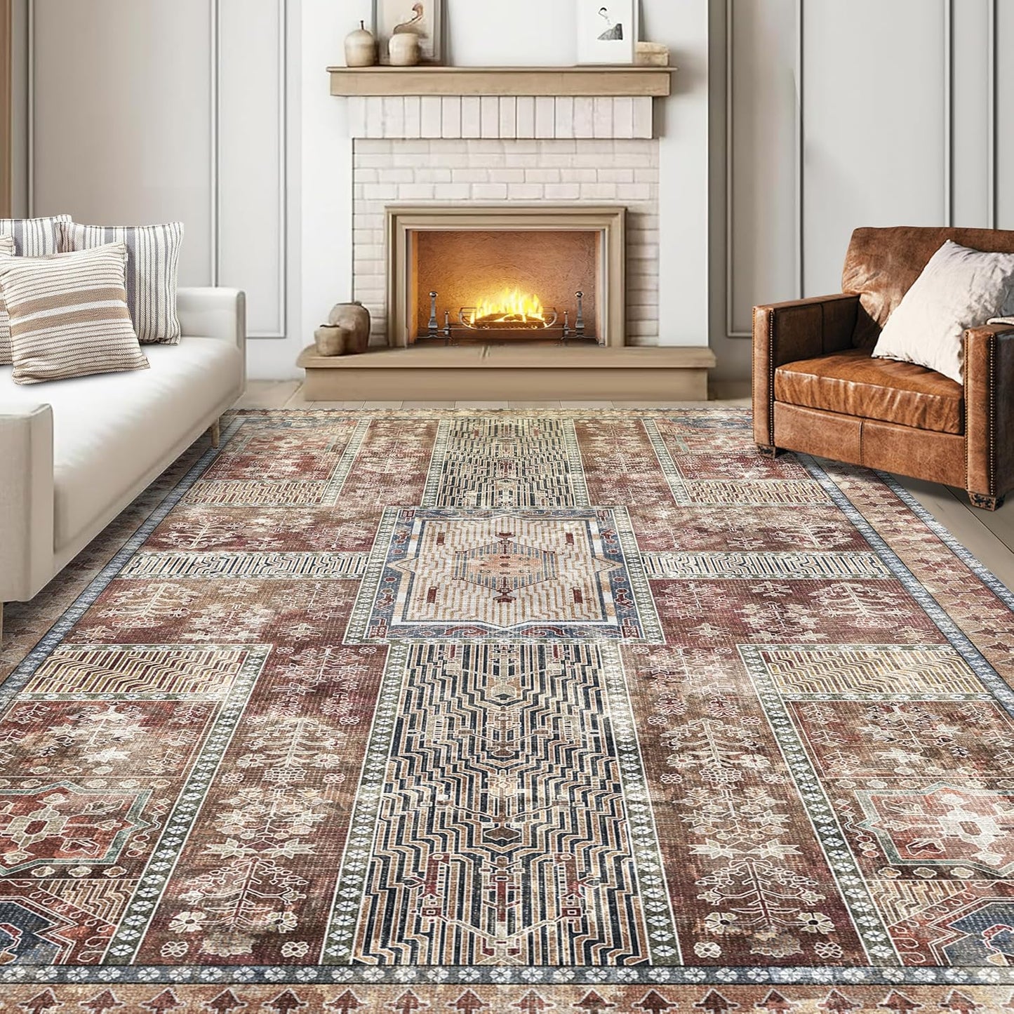 Vintage 8ft x 10ft Washable Area Rug - Stylish Indoor Carpet