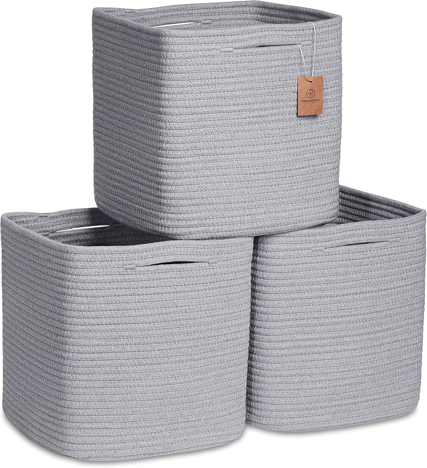 NaturalCozy 11 Inch Cotton Rope Woven Baskets for Organizing