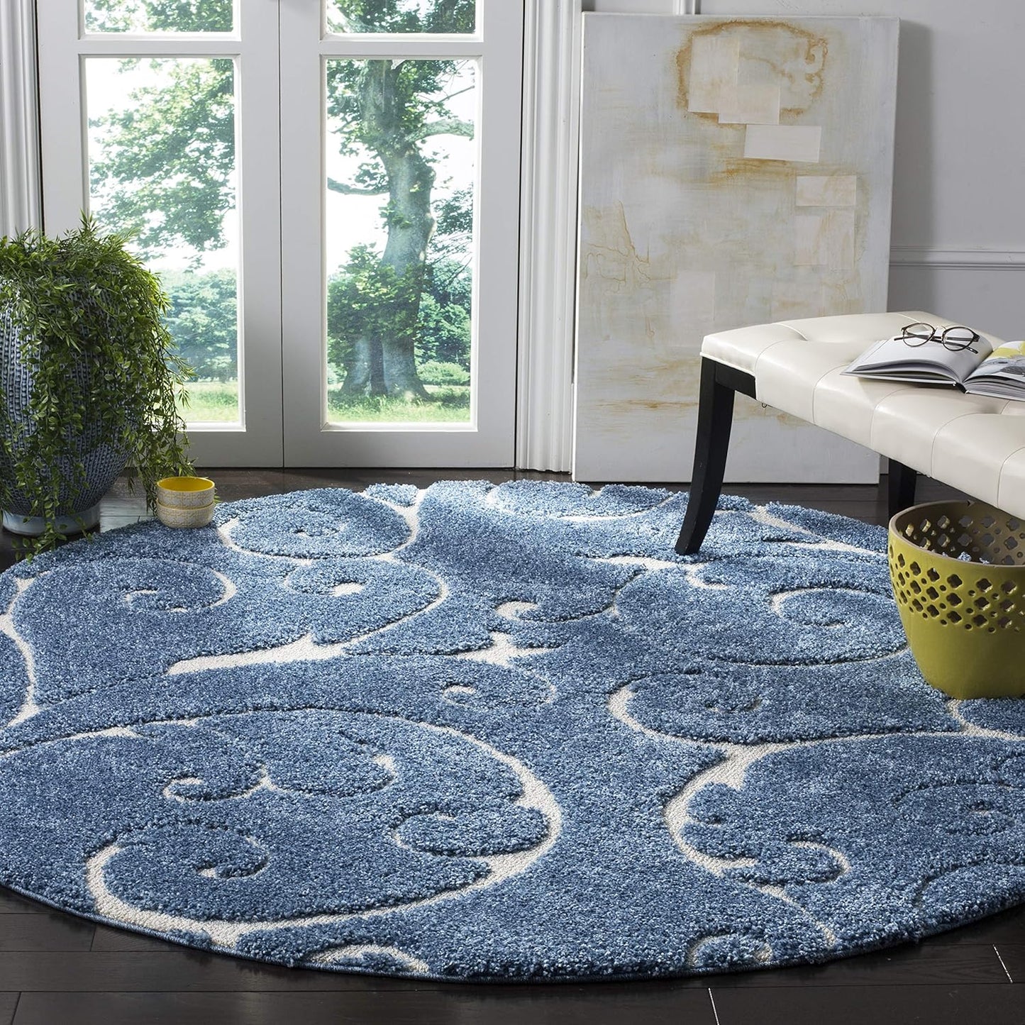 SAFAVIEH Florida Shag Collection 5ft Round Light Blue Area Rug