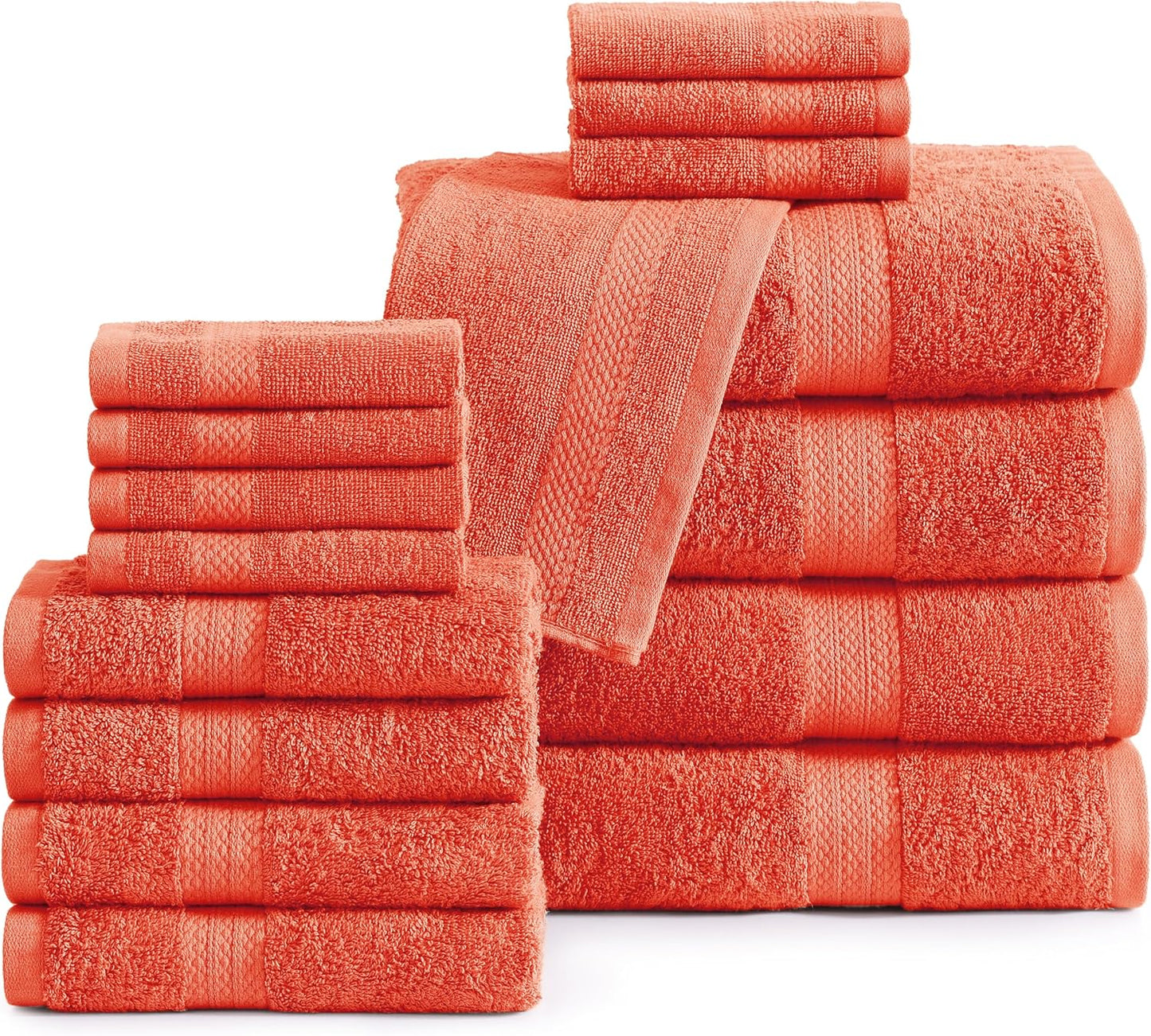 Luxury 100% Cotton Bathroom Towel Set - 16 Pcs in Living Coral