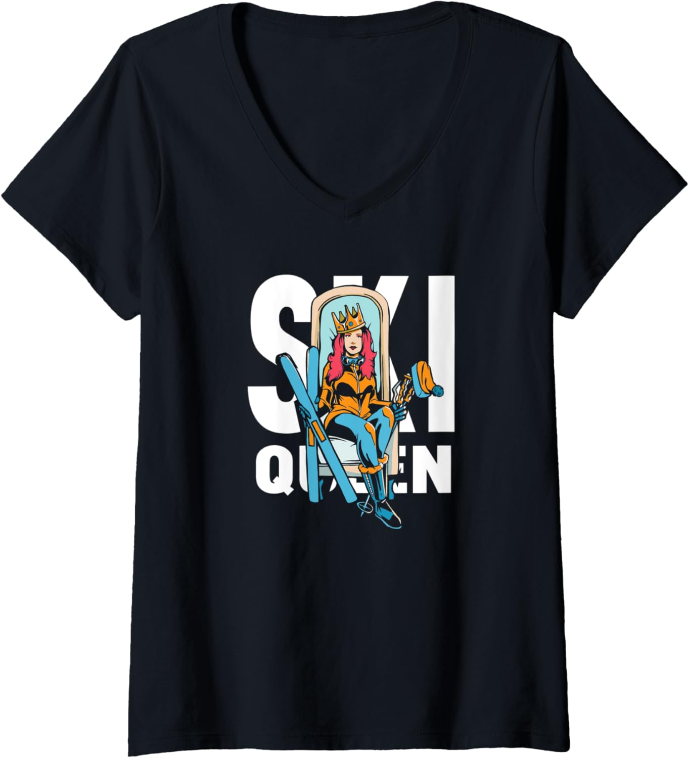 Ski Queen V-Neck Shirt - Stylish Ski Lover Design