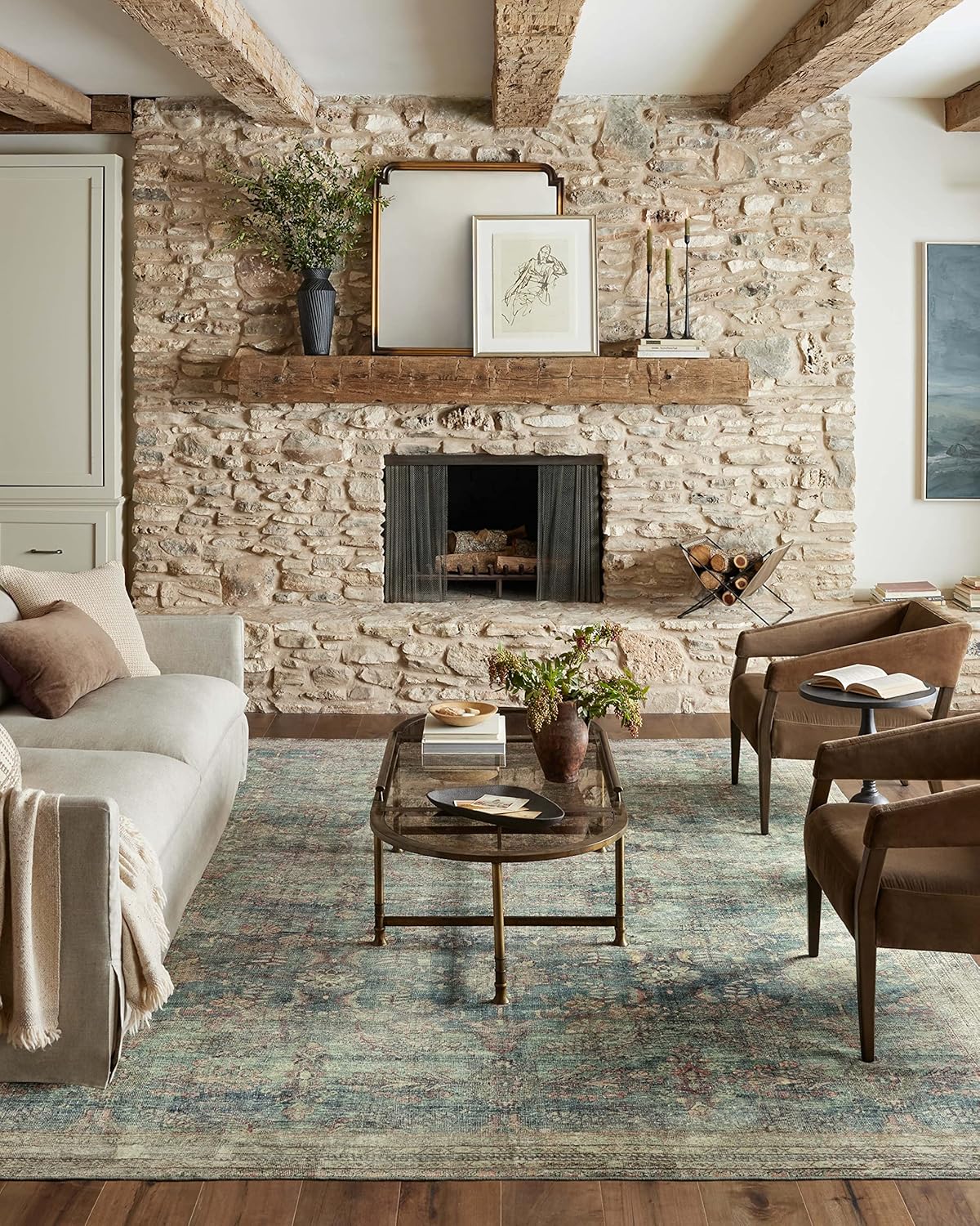 Loloi Magnolia Home Banks Collection Area Rug in Ocean/Spice