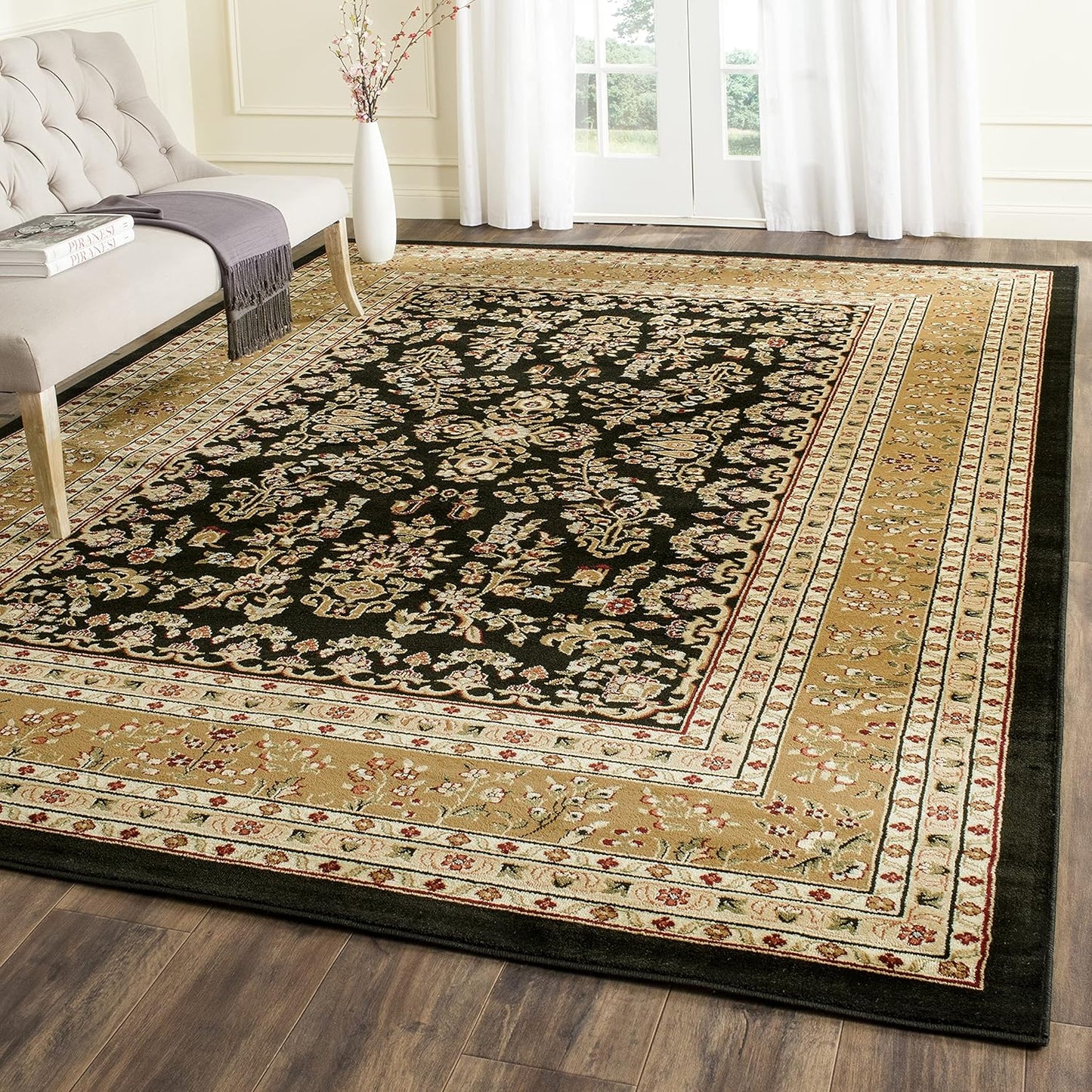 Lyndhurst Collection Area Rug - 8ft x 11ft in Black & Tan
