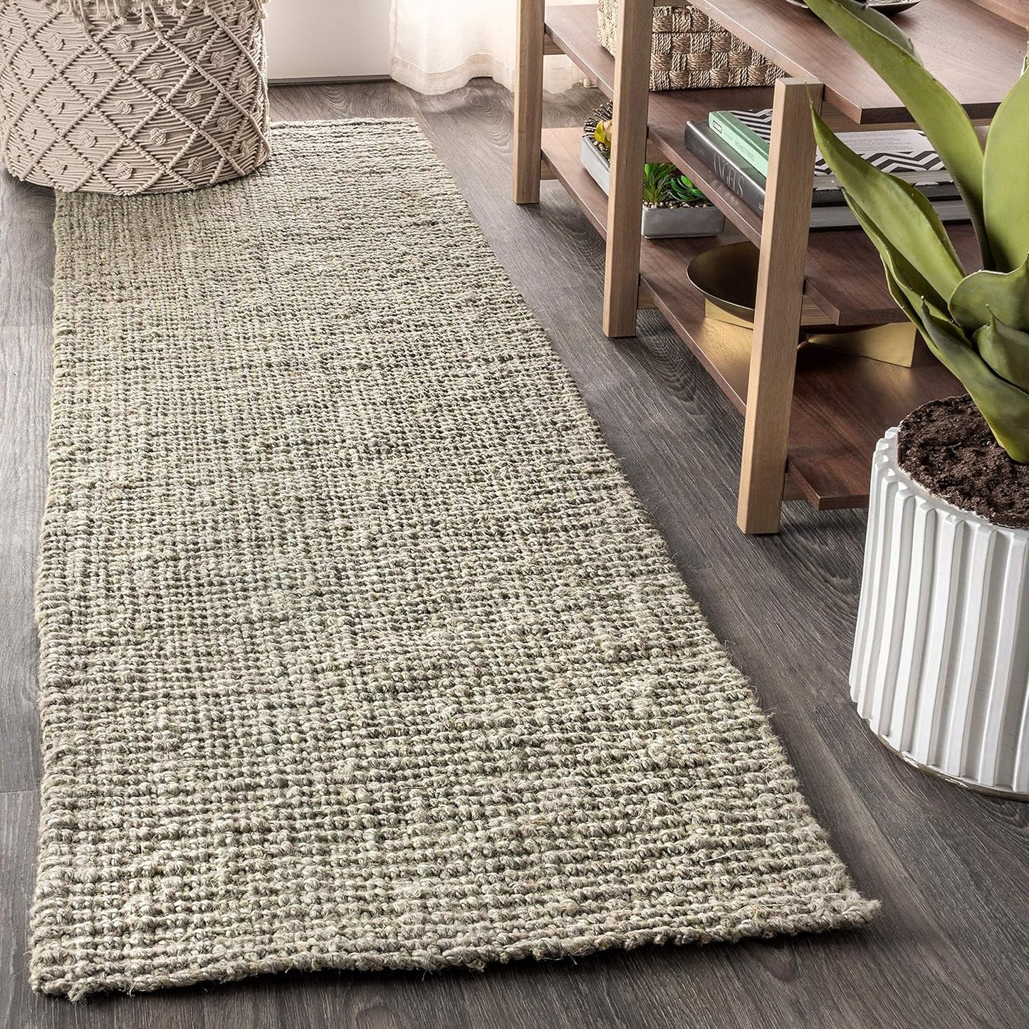 Pata Hand Woven Chunky Jute Gray Runner Rug for Any Space