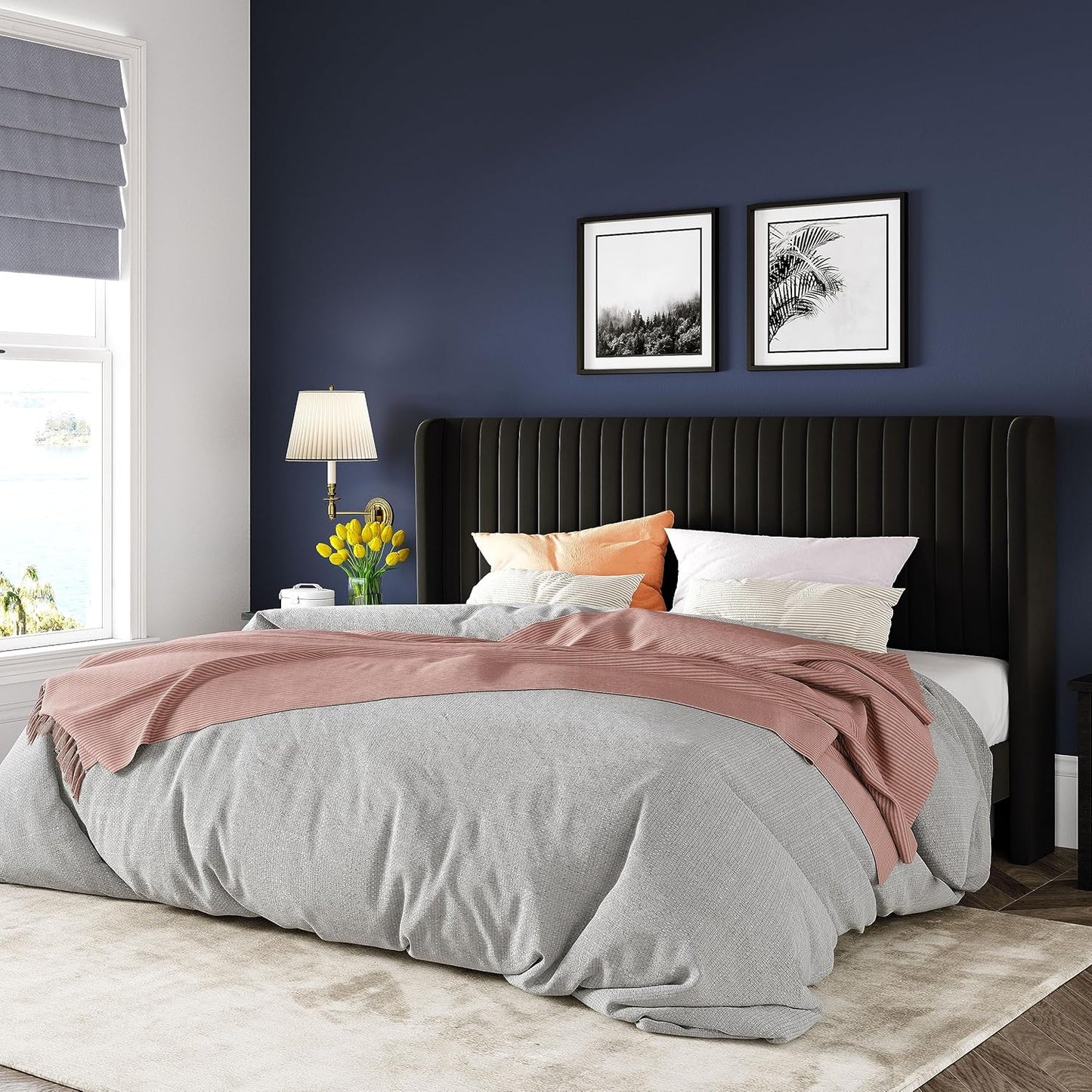 Allewie King Size Velvet Bed Frame with Wingback Headboard