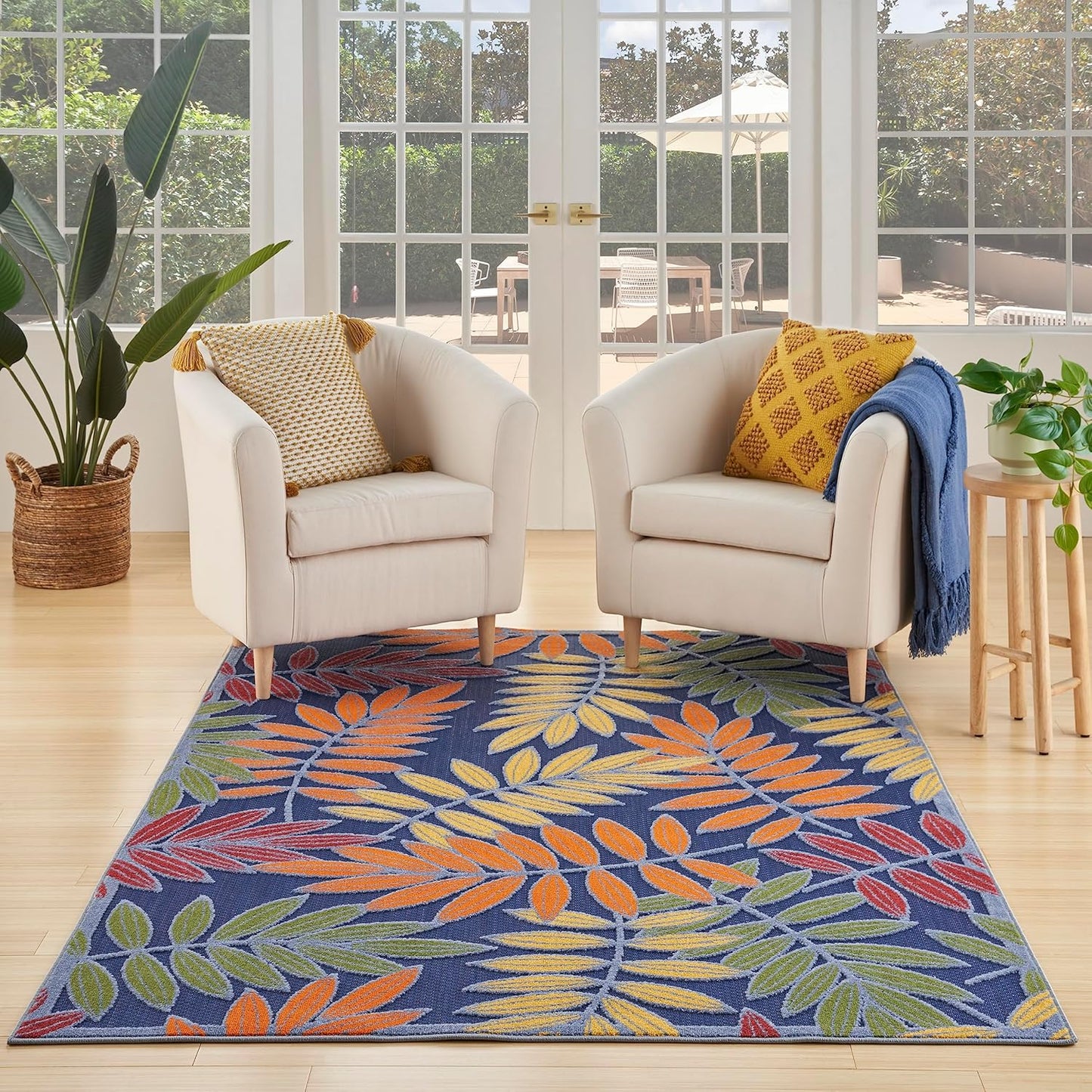 Nourison Aloha Indoor/Outdoor Navy Multicolor Area Rug 3ft 6in x 5ft6