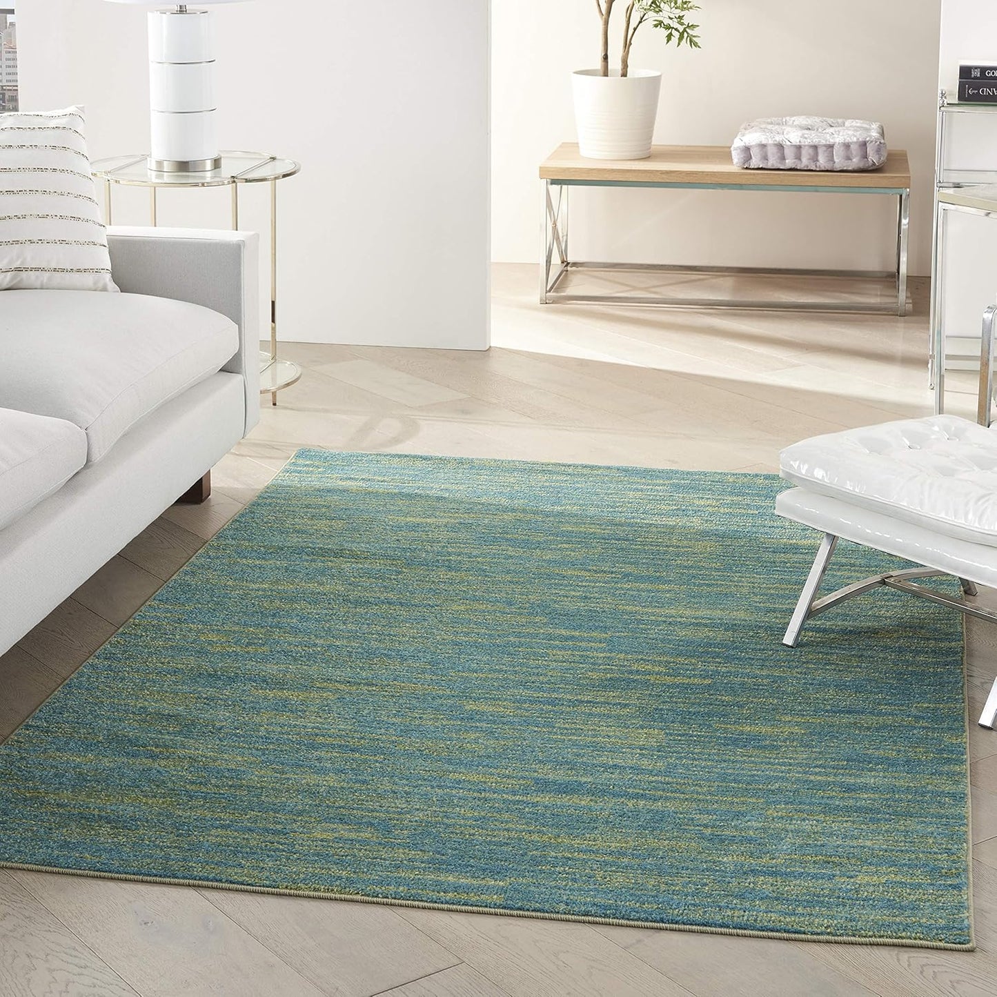 Nourison Essentials Indoor/Outdoor Blue Green Area Rug 5ft x 7ft