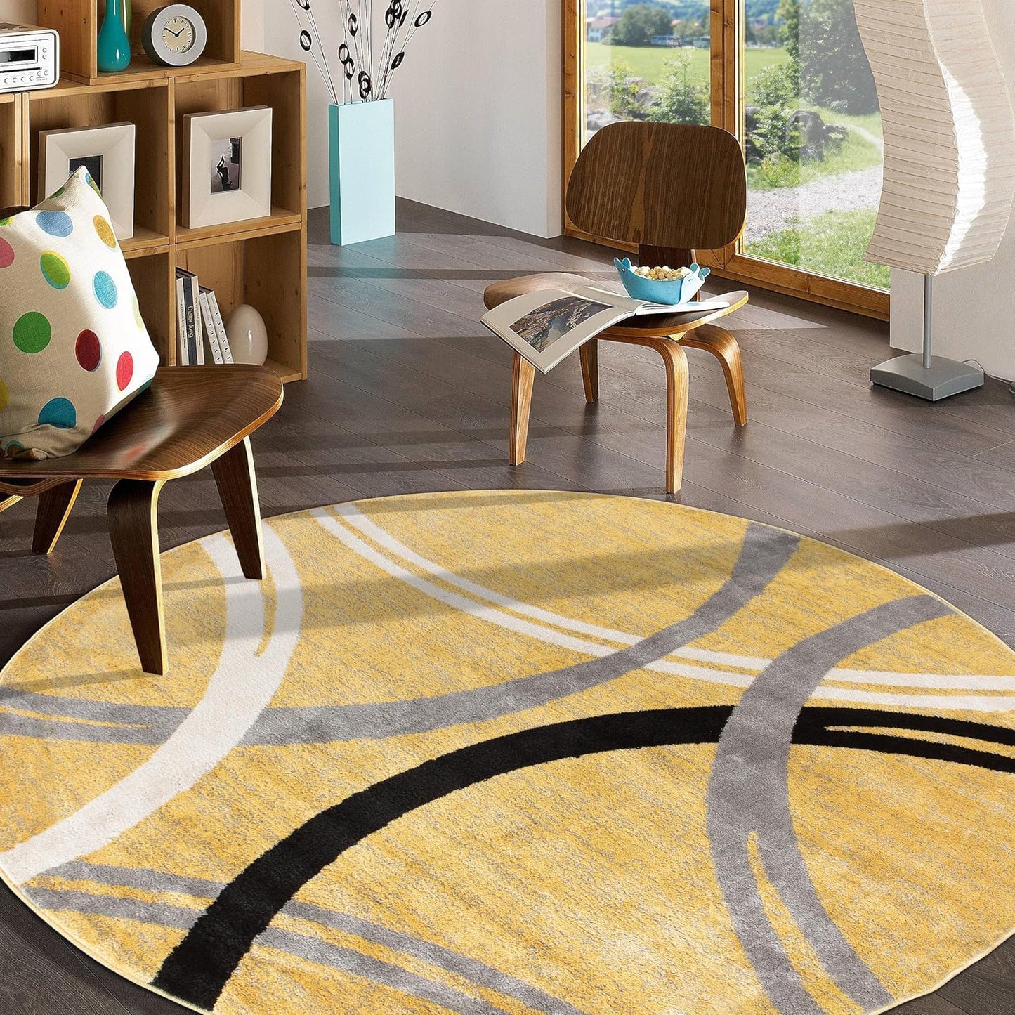 Wavy Circles Design Round Rug for Living Room or Office