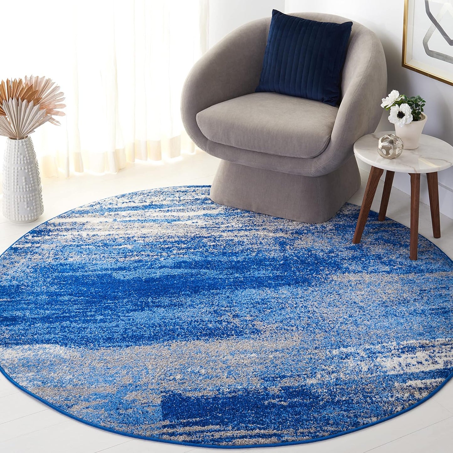 SAFAVIEH Adirondack 4ft Round Silver Blue Modern Abstract Rug