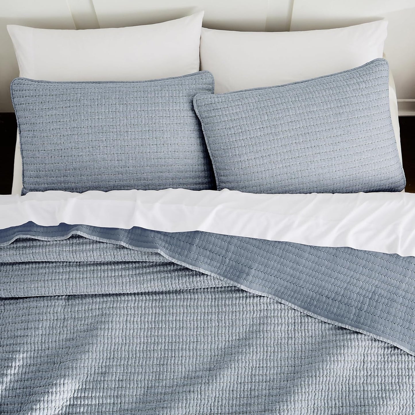 WDCOZY Chambray Pick Stitch Queen Size Quilt Set for Comfort