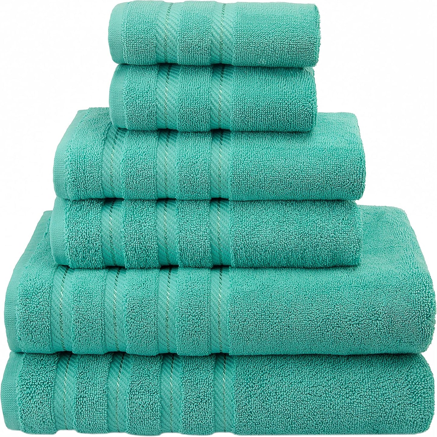 100% Carde Cotton 6 Piece Towel Set - Soft Absorbent Turkish Towels