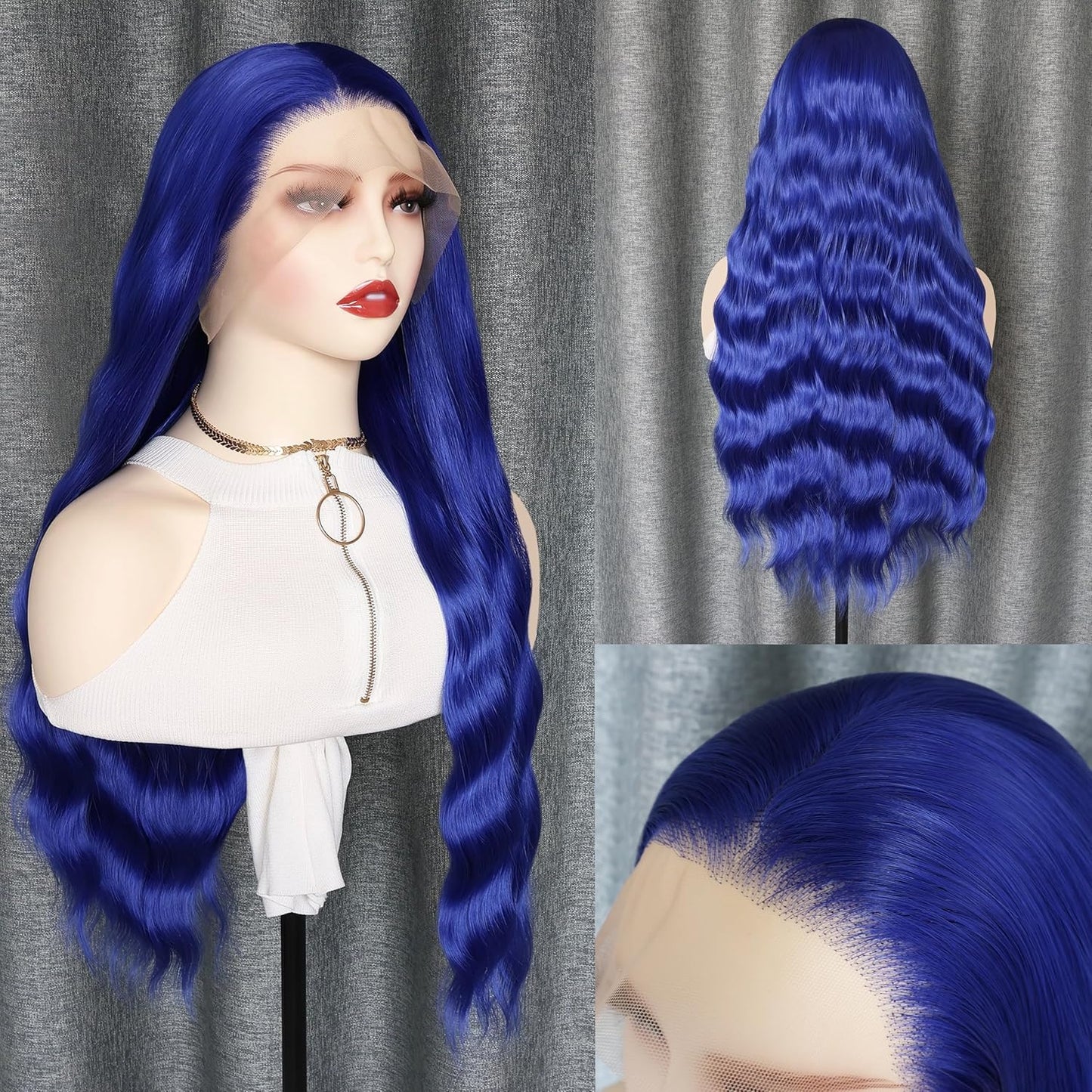 Blue Long Wavy Hair Synthetic Lace Front Wigs for Women