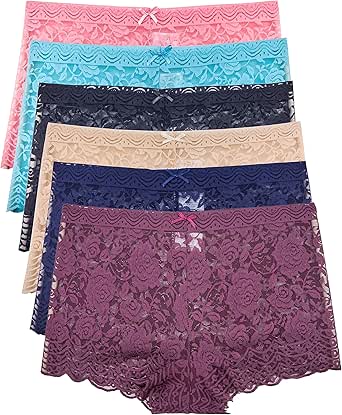 Barbra Lingerie Multi Pack of Women's Lace Boyshort Panties