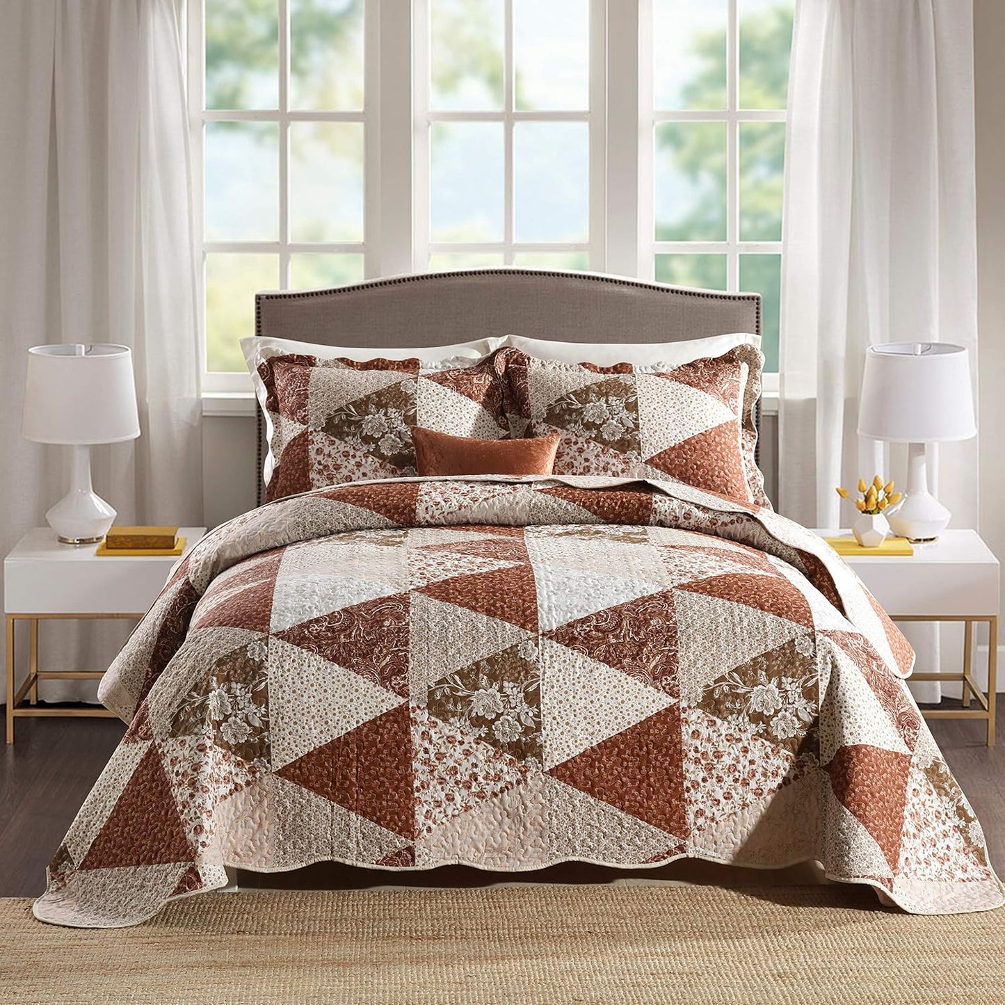 Travan King Bedspread Quilt Set - Oversized Floral Patchwork