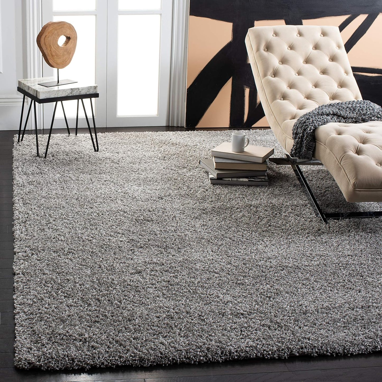 California Shag Collection Area Rug - 6ft 7in Square, Silver