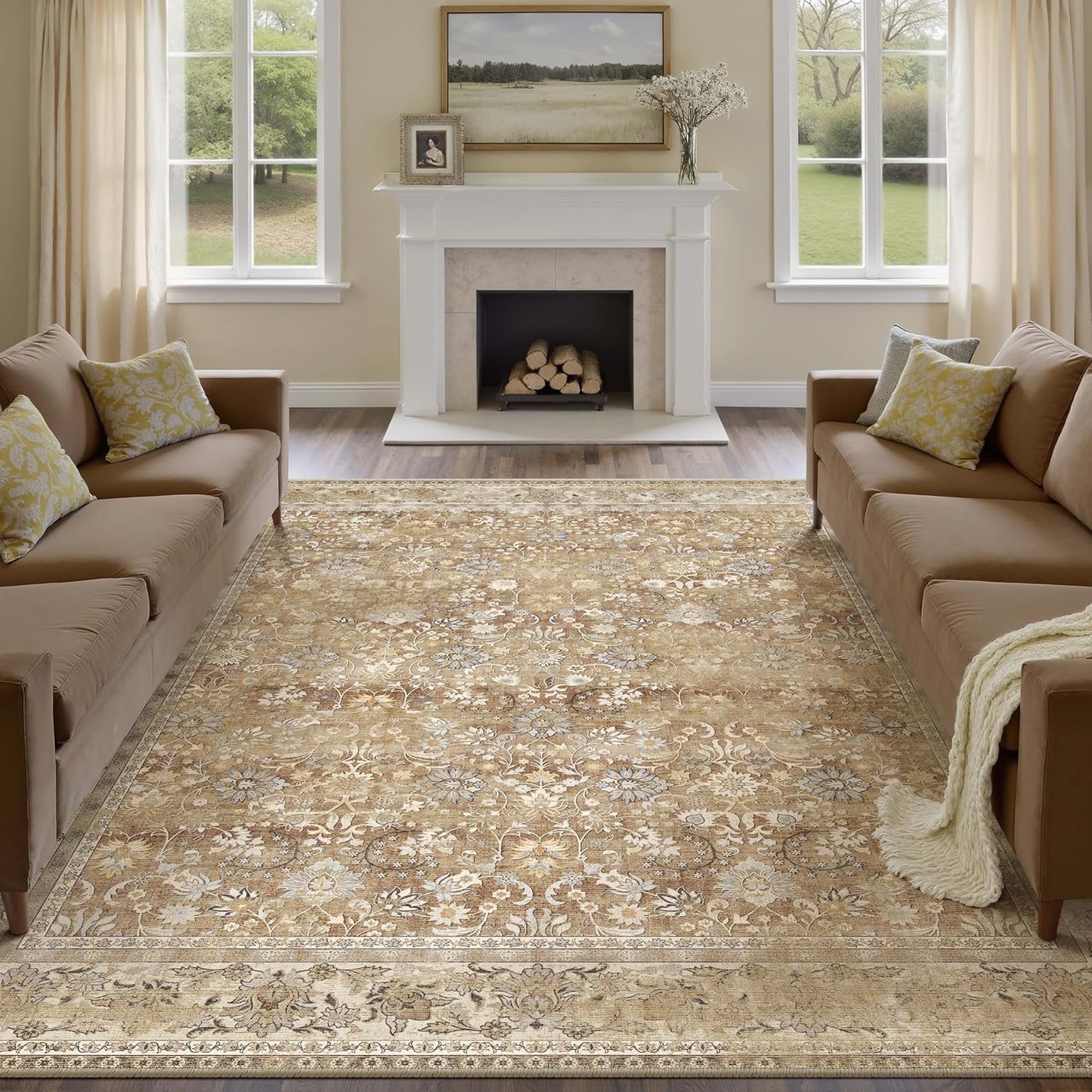 HUGEAR 6x9 Machine Washable Floral Area Rug for Home Decor