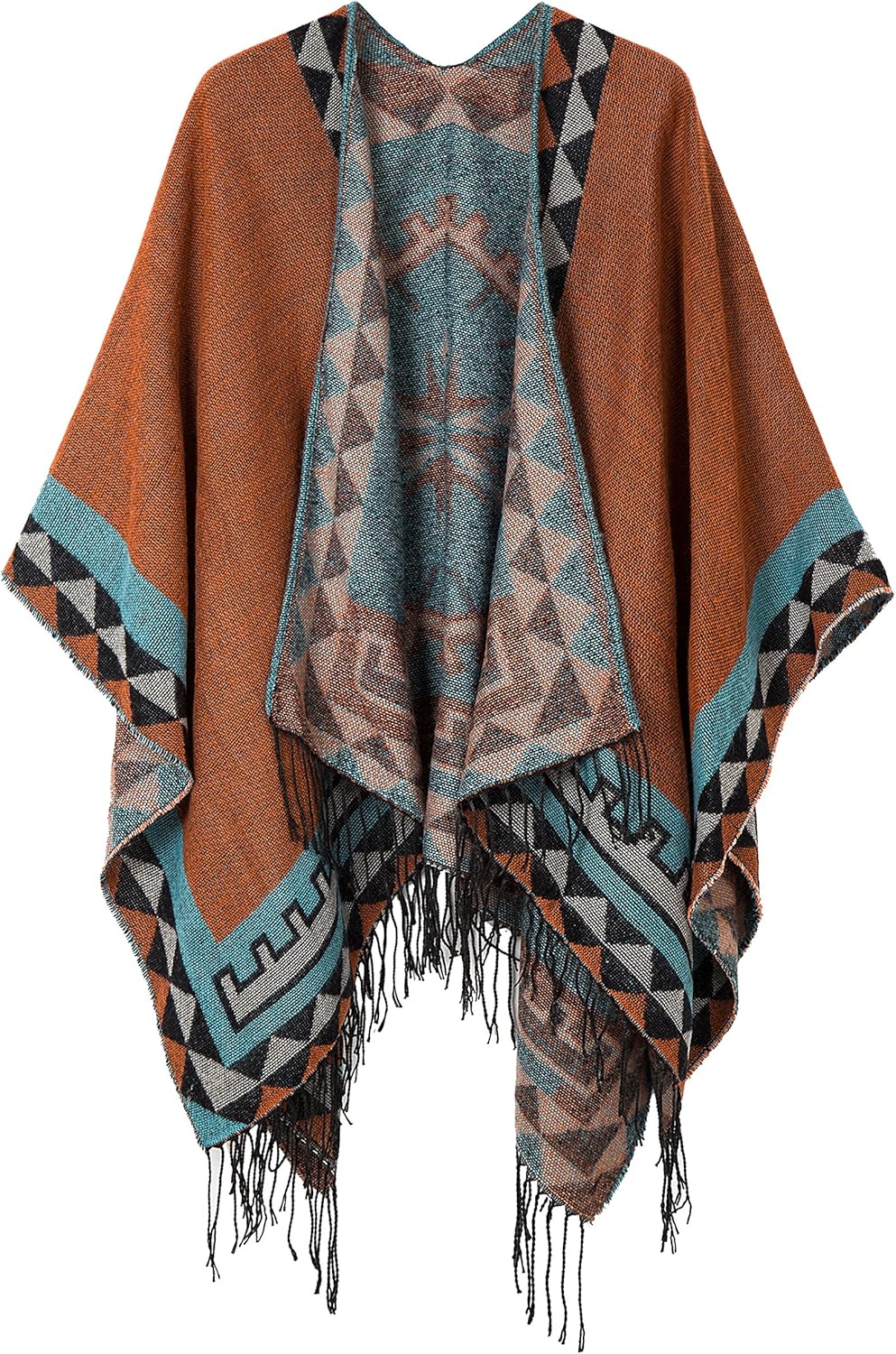 Urban CoCo Women's Printed Tassel Open Front Poncho Cape Wrap