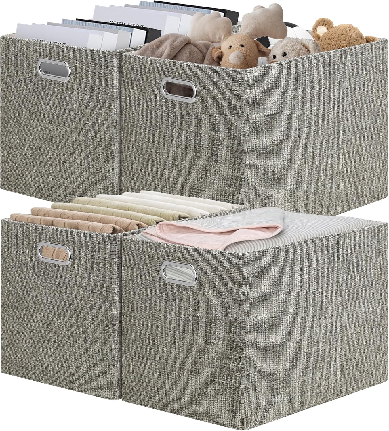Posprica Storage Cube Bins - Stylish Linen Organizer Baskets