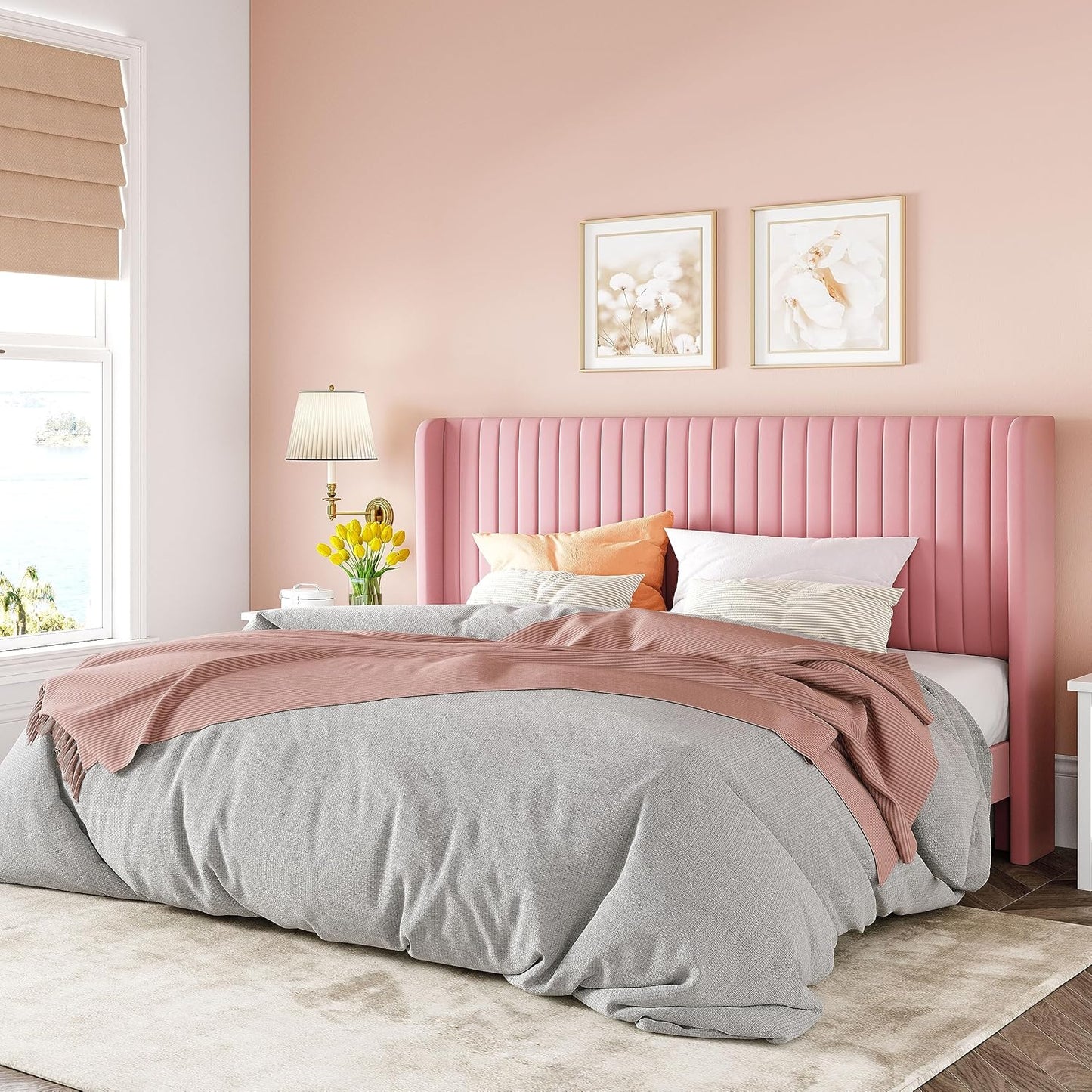 Allewie King Size Velvet Bed Frame with Wingback Headboard