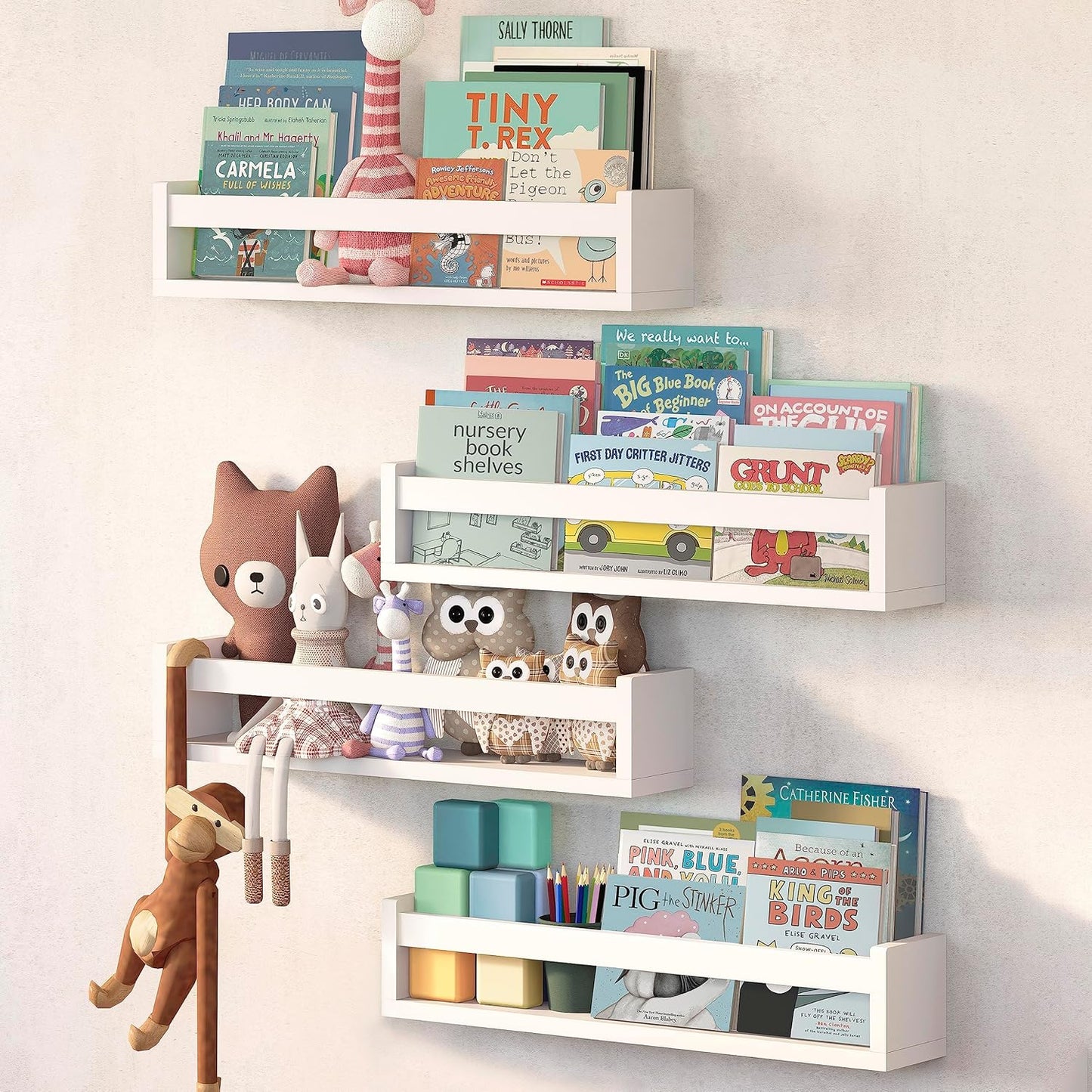 Floating Nursery Book Shelves Set of 4 for Kids Rooms Decor