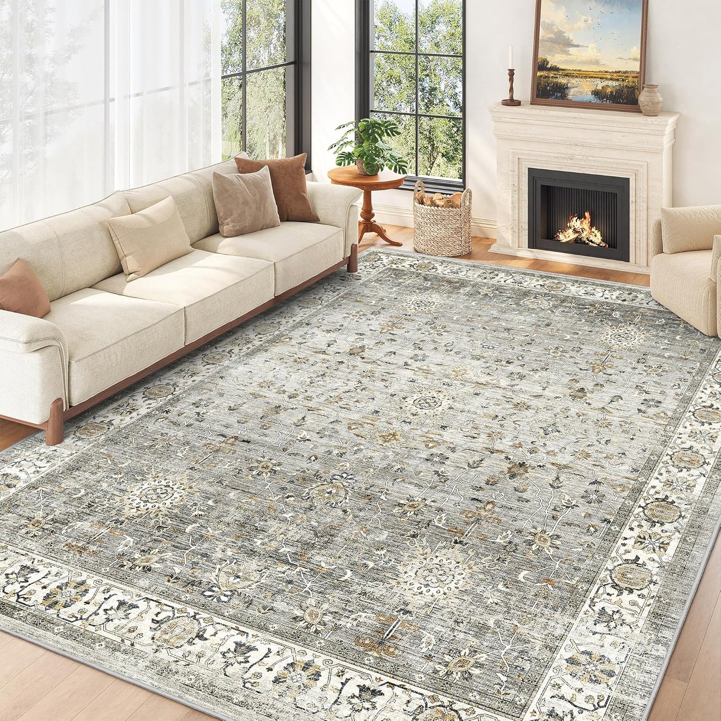 8x10 Area Rugs for Living Room - Vintage Non-Slip Soft Rug
