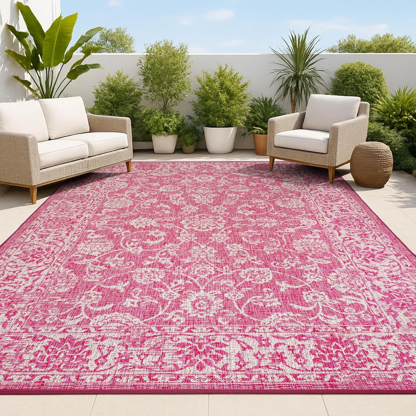 JONATHAN Y Weave Floral Indoor Outdoor Area Rug 9X12 Fuchsia