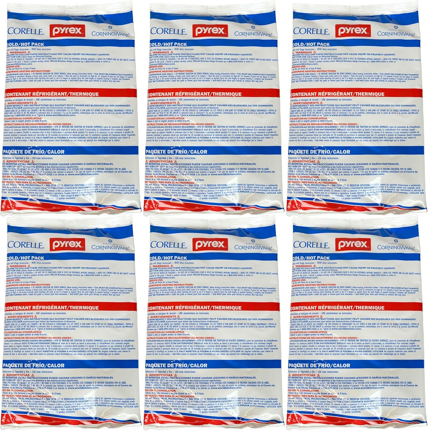 Pyrex Portables Large Hot/Cold Pack - 6 Pack Made in The USA