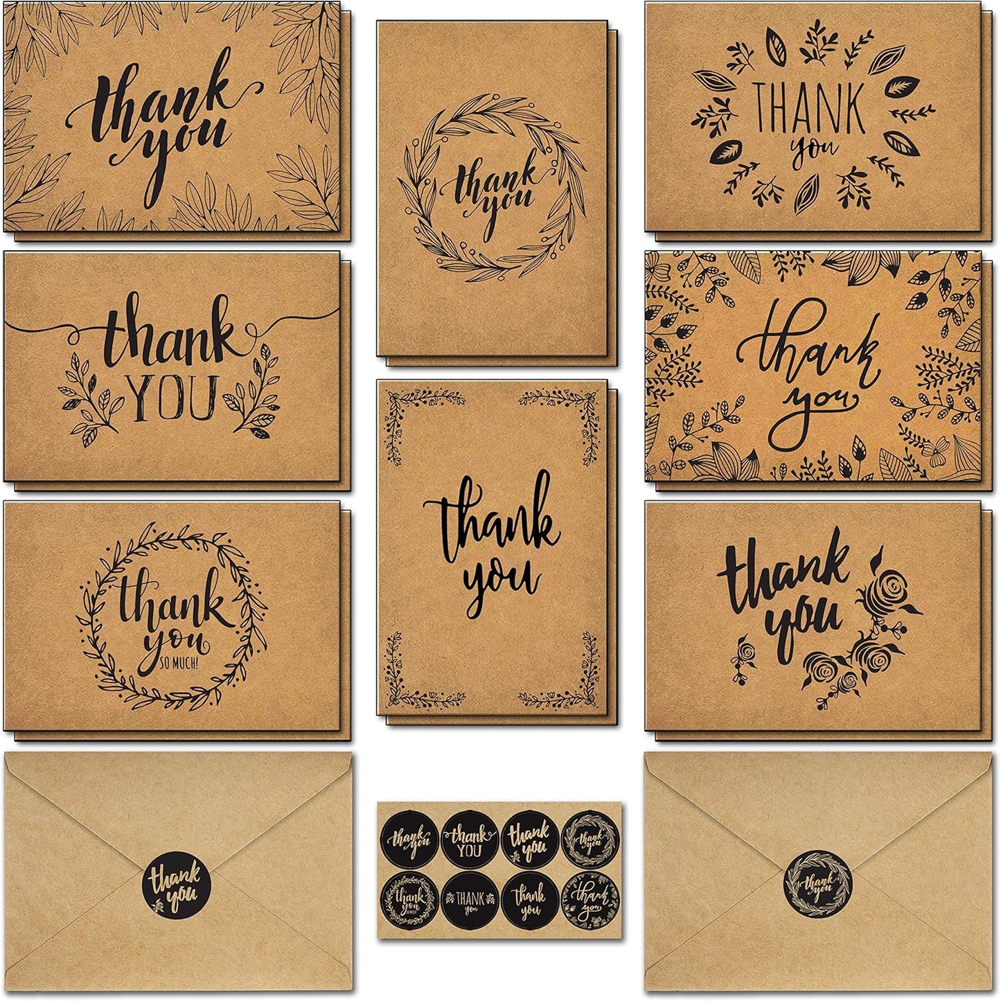 Premium Kraft Thank You Cards with Envelopes for All Occasions