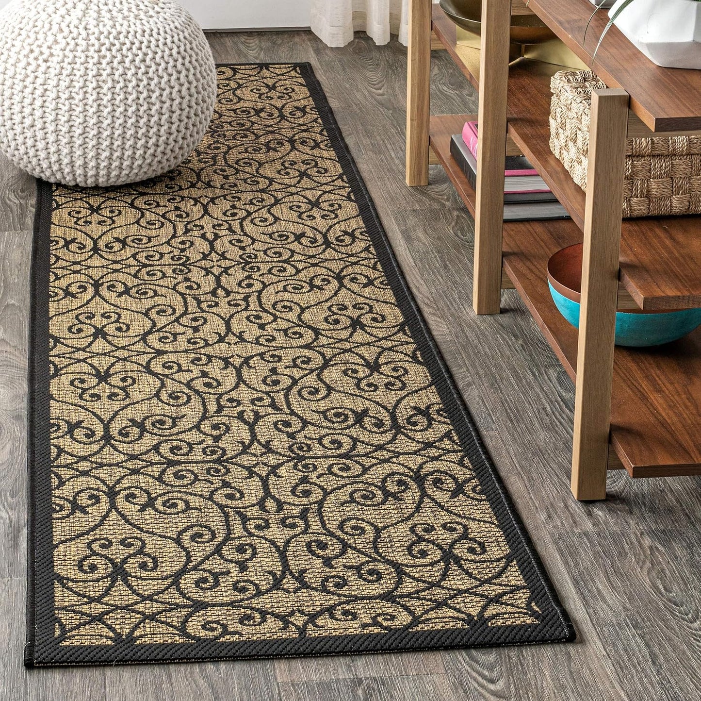 Vintage Filigree Indoor Outdoor Runner Rug for High Traffic Areas