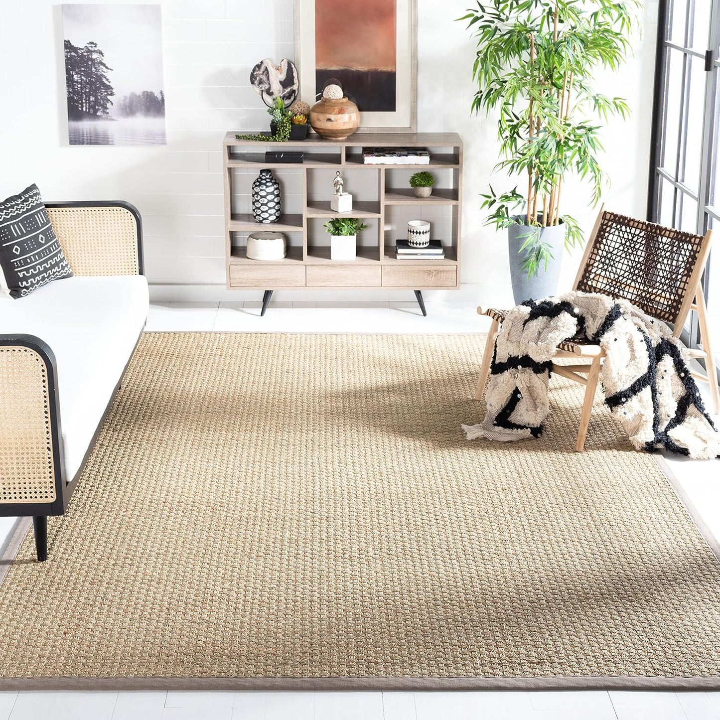Natural Fiber Area Rug 8ft Square - Seagrass Basketweave Design