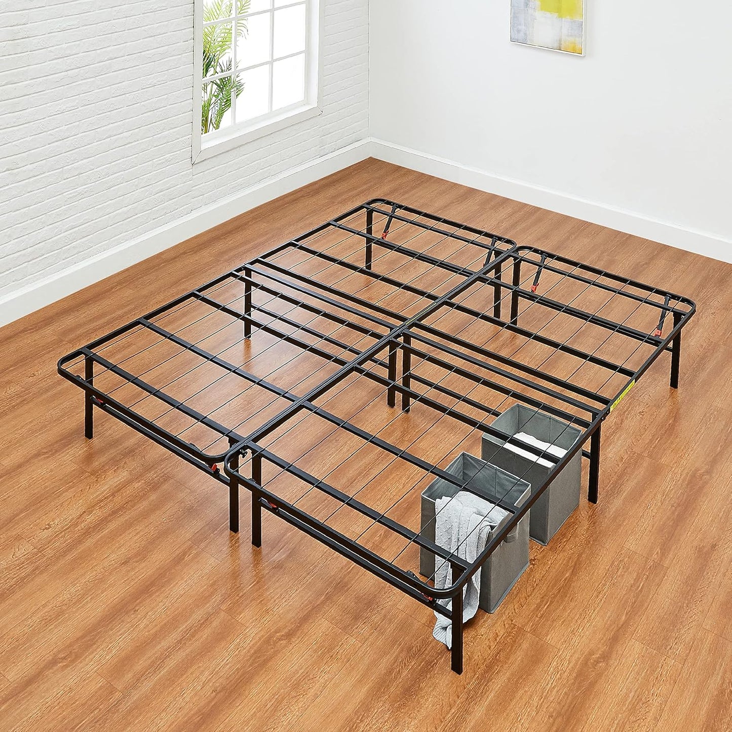 Queen Size Bed Frame with Storage, Sturdy Metal Platform Design