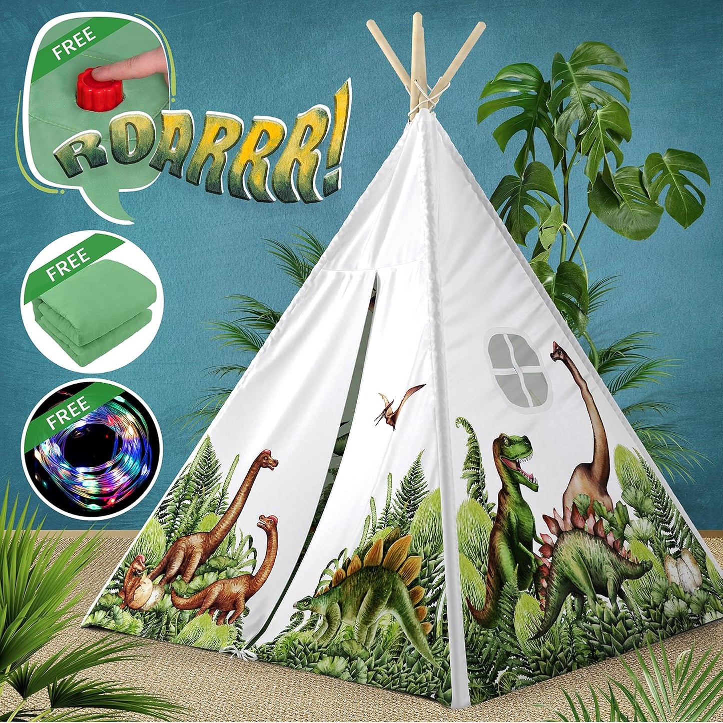 Stable Dinosaur Teepee - Roar Button, Lights & Plush Mat!