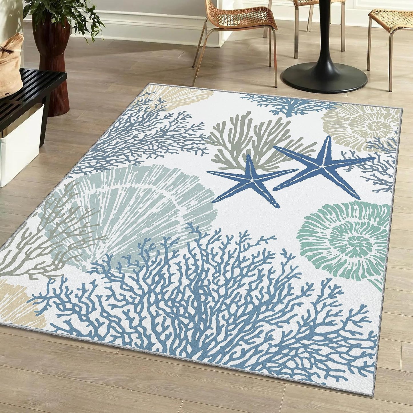 Tritard Coastal Area Rugs Nautical Beach Themed Non-Slip Carpet