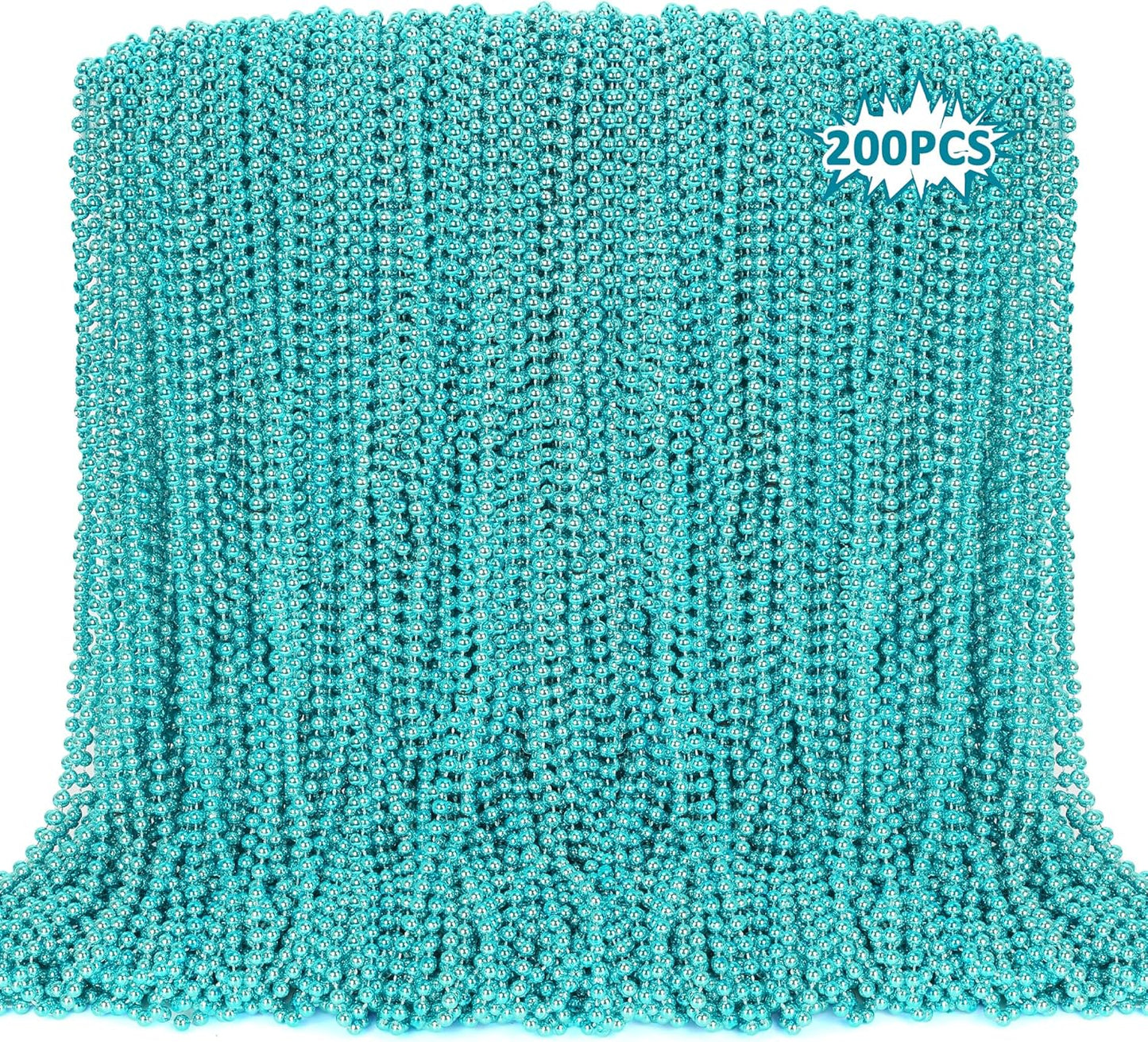 200PCS Teal Blue Bead Necklaces for Mardi Gras and Parties