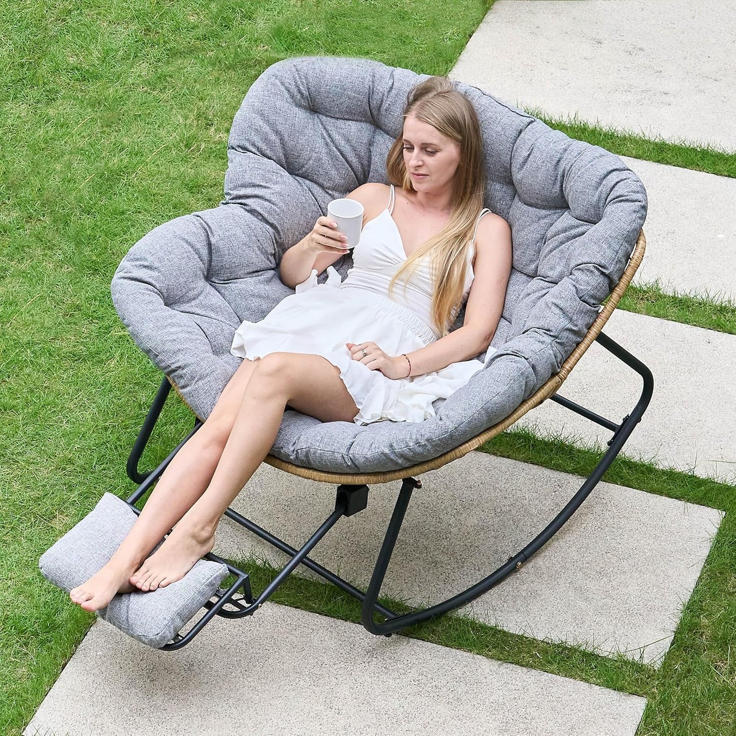 Oversized Rocking Chair with Zero-Gravity Foot Rest for Comfort