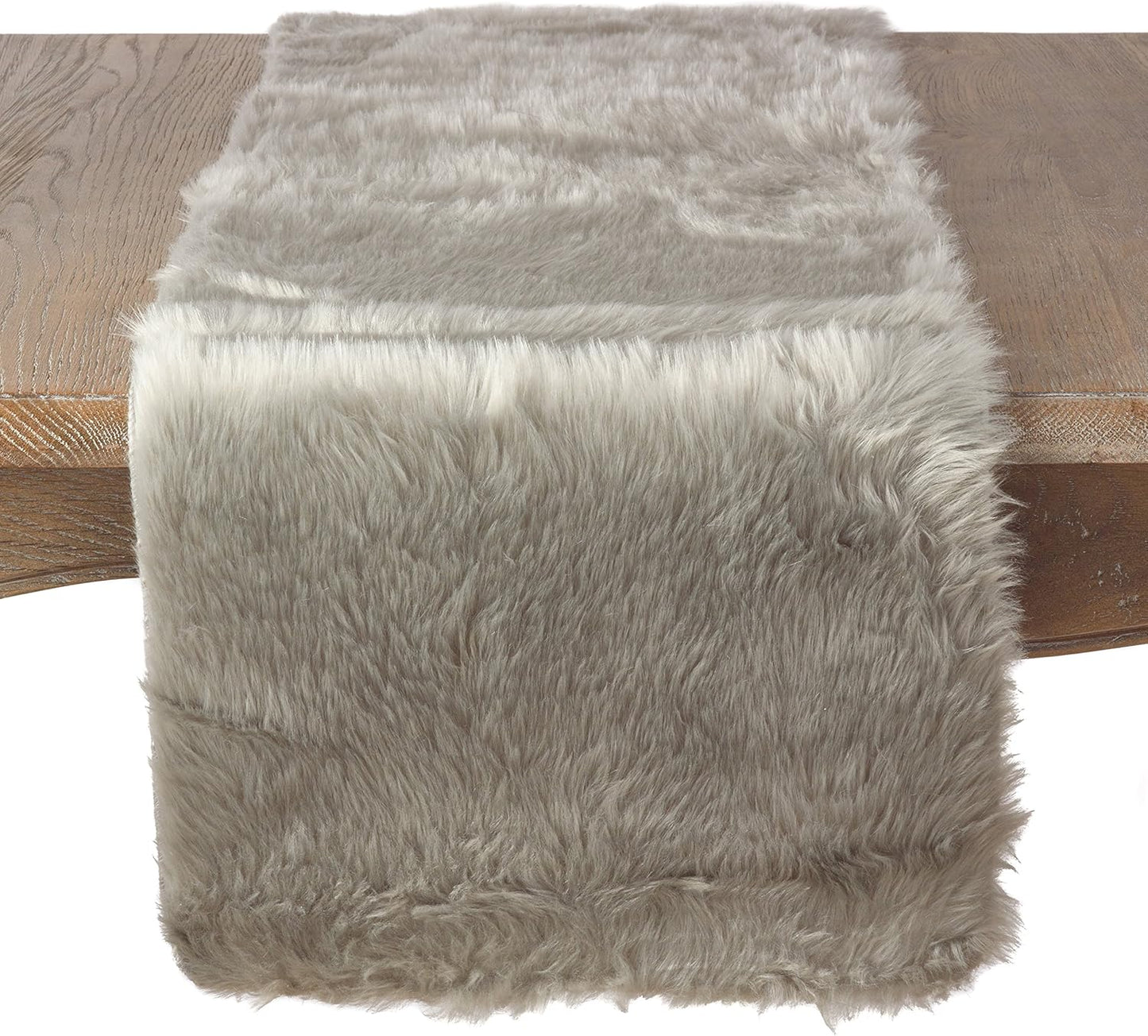 Faux Fur Design Table Runner, 15x120, Elegant Grey Home Decor