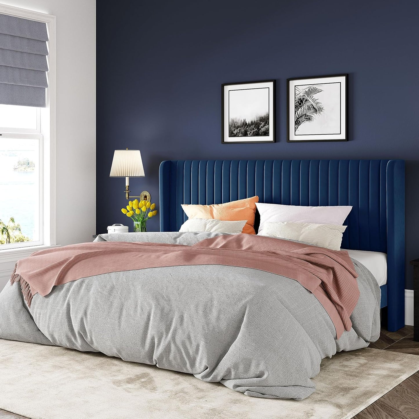 Allewie King Size Velvet Bed Frame with Wingback Headboard