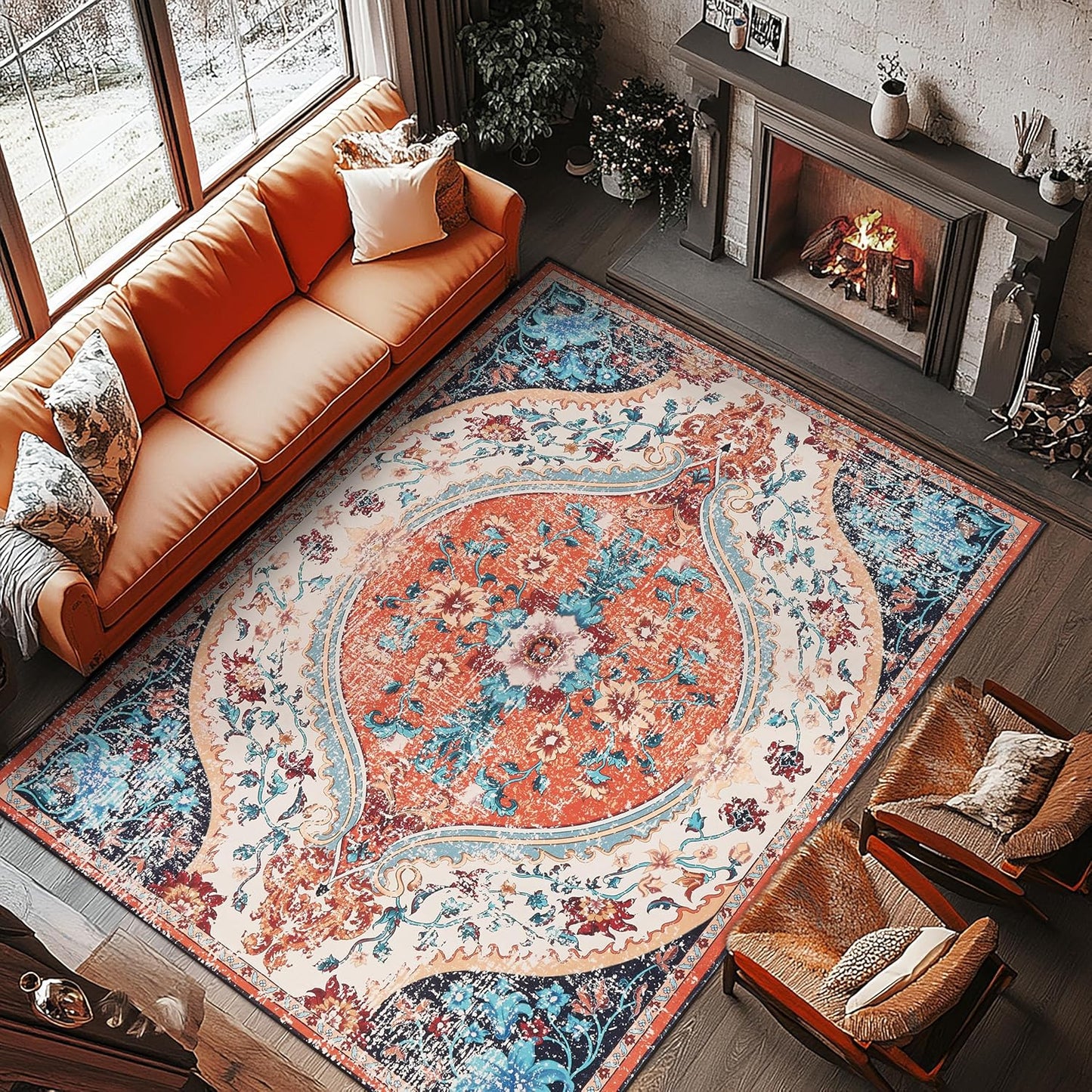 Large Boho Area Rug 9x12 Machine Washable for Living Room
