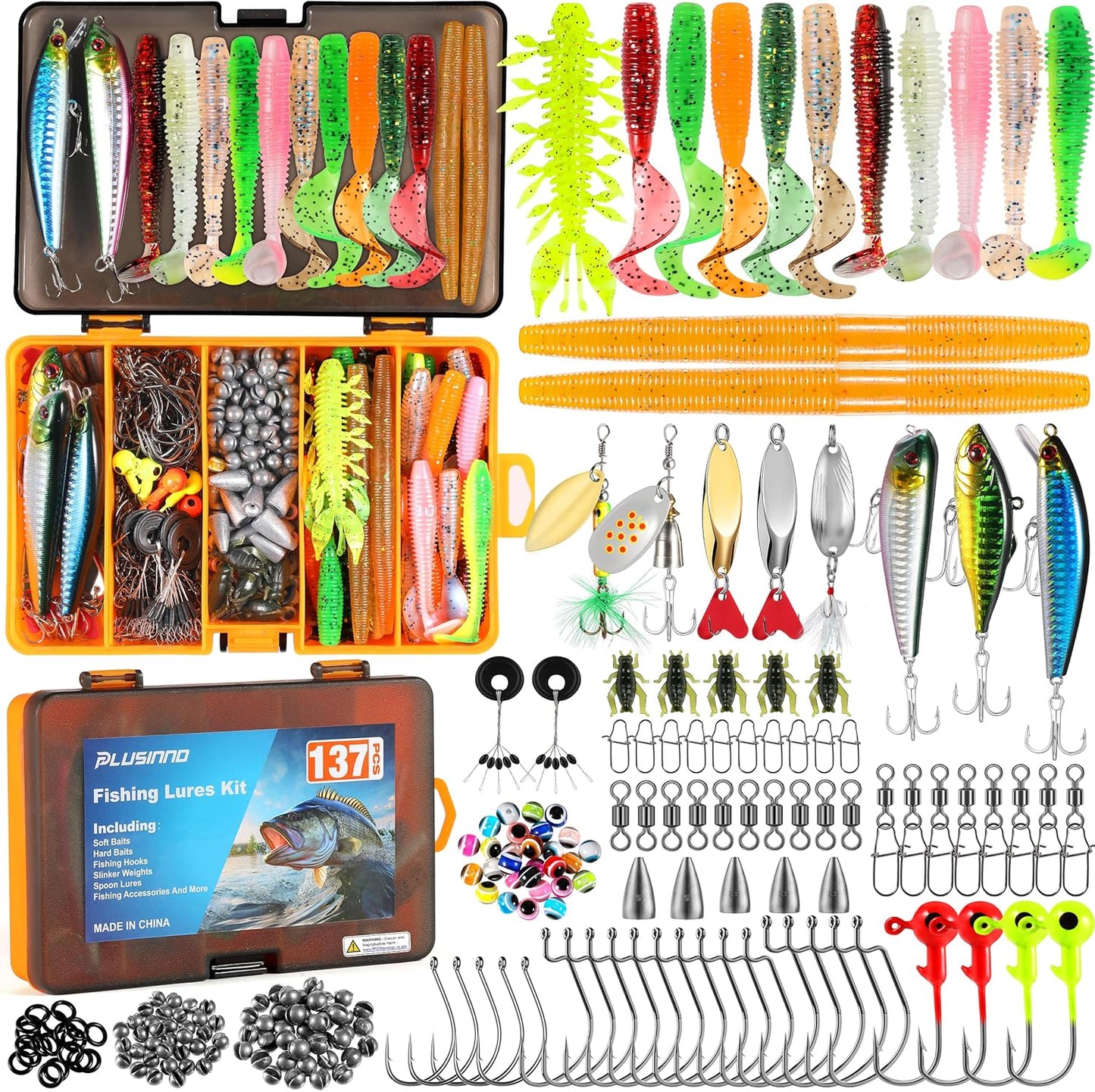Ultimate Fishing Lure Kit for Men - 137Pcs PLUSINNO Tackle Box